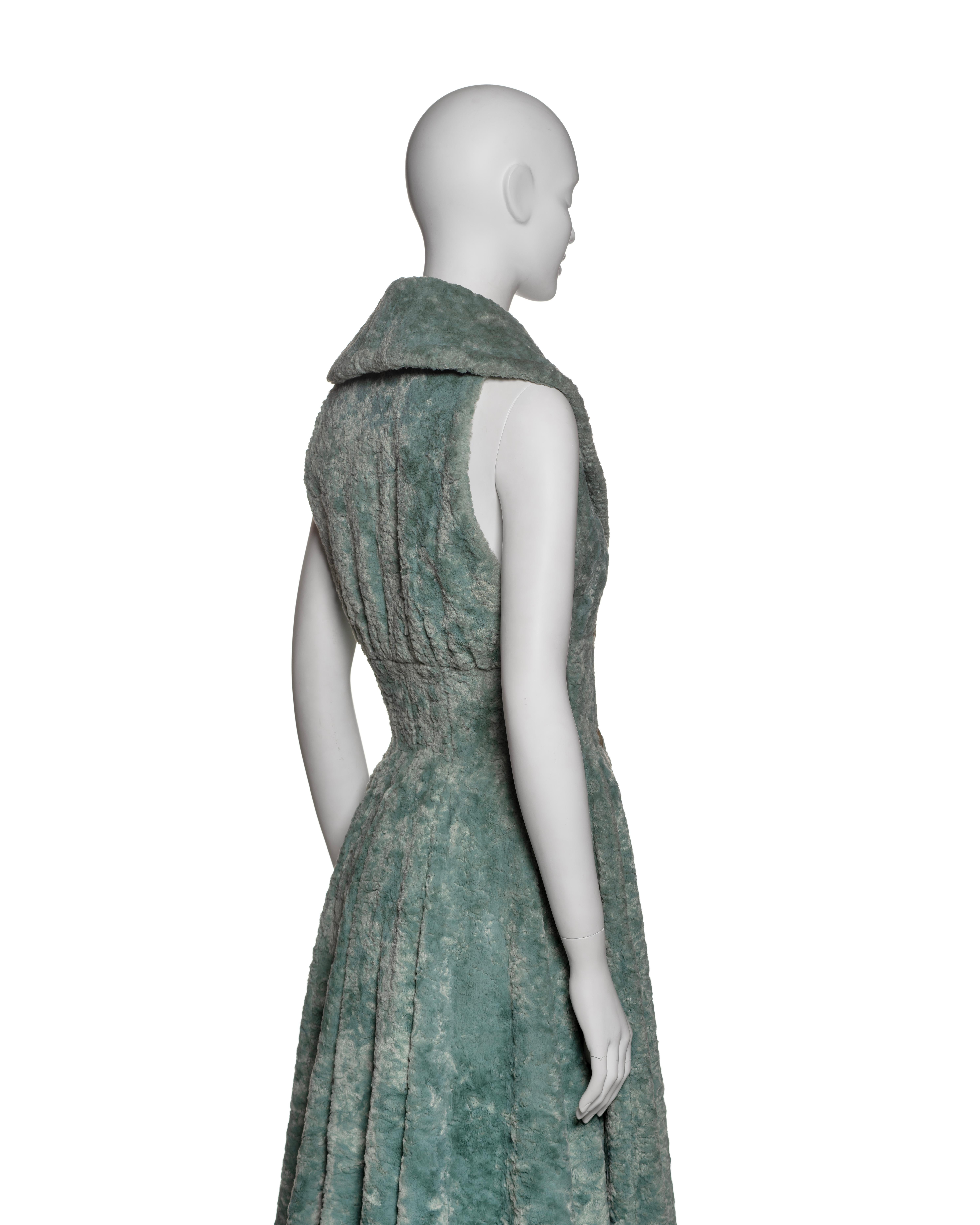 Azzedine Alaia Sleeveless Shawl Lapel Coat Dress in Seafoam Green, FW 1992 For Sale 4