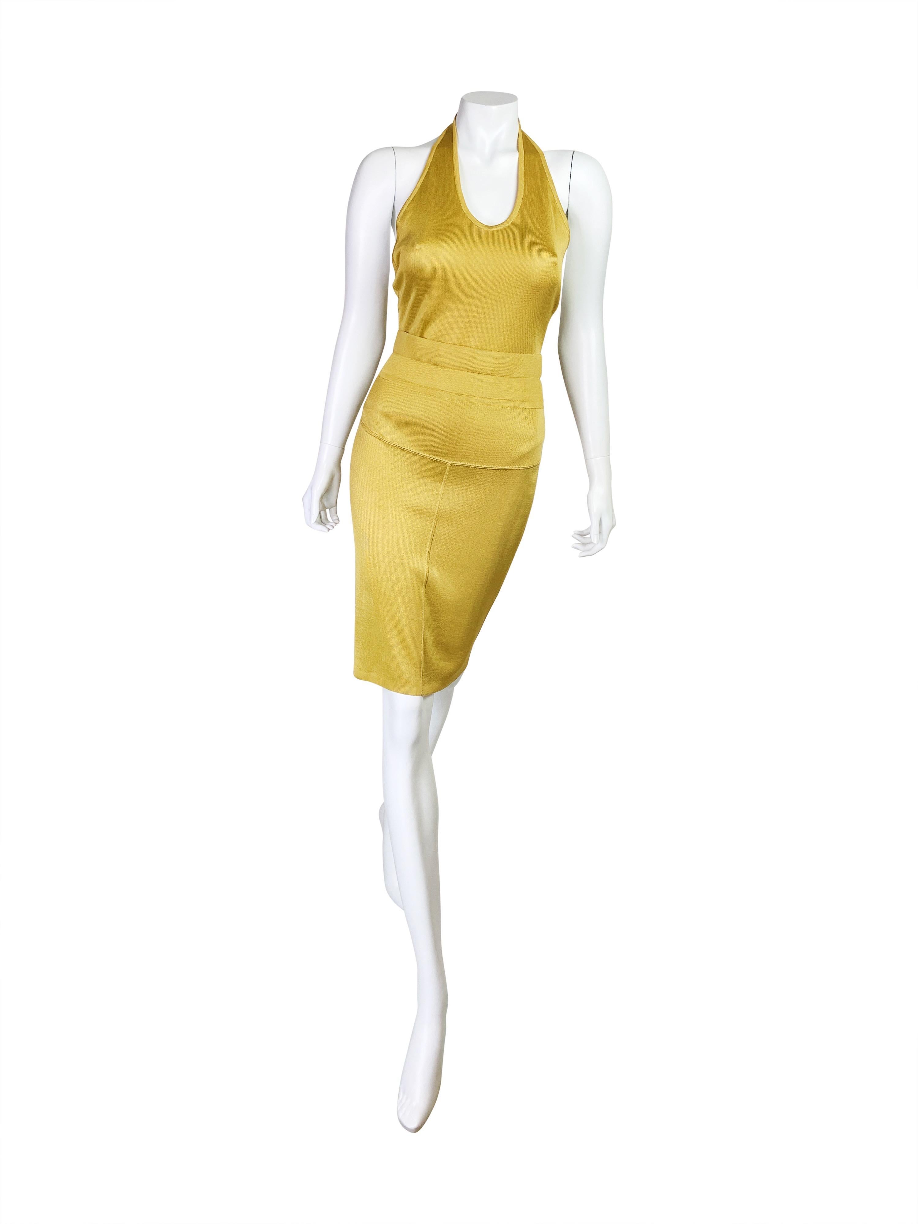 Yellow Azzedine Alaïa Spring 1986 Bandage Skirt and Bodysuit set For Sale