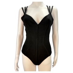 Azzedine Alaia Frühjahr 1990 Schwarzer Riemchen-Bodysuit