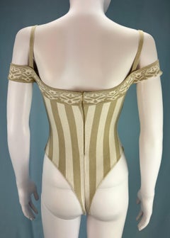 Azzedine Alaia Spring 1992 Off Shoulder Striped Bodysuit