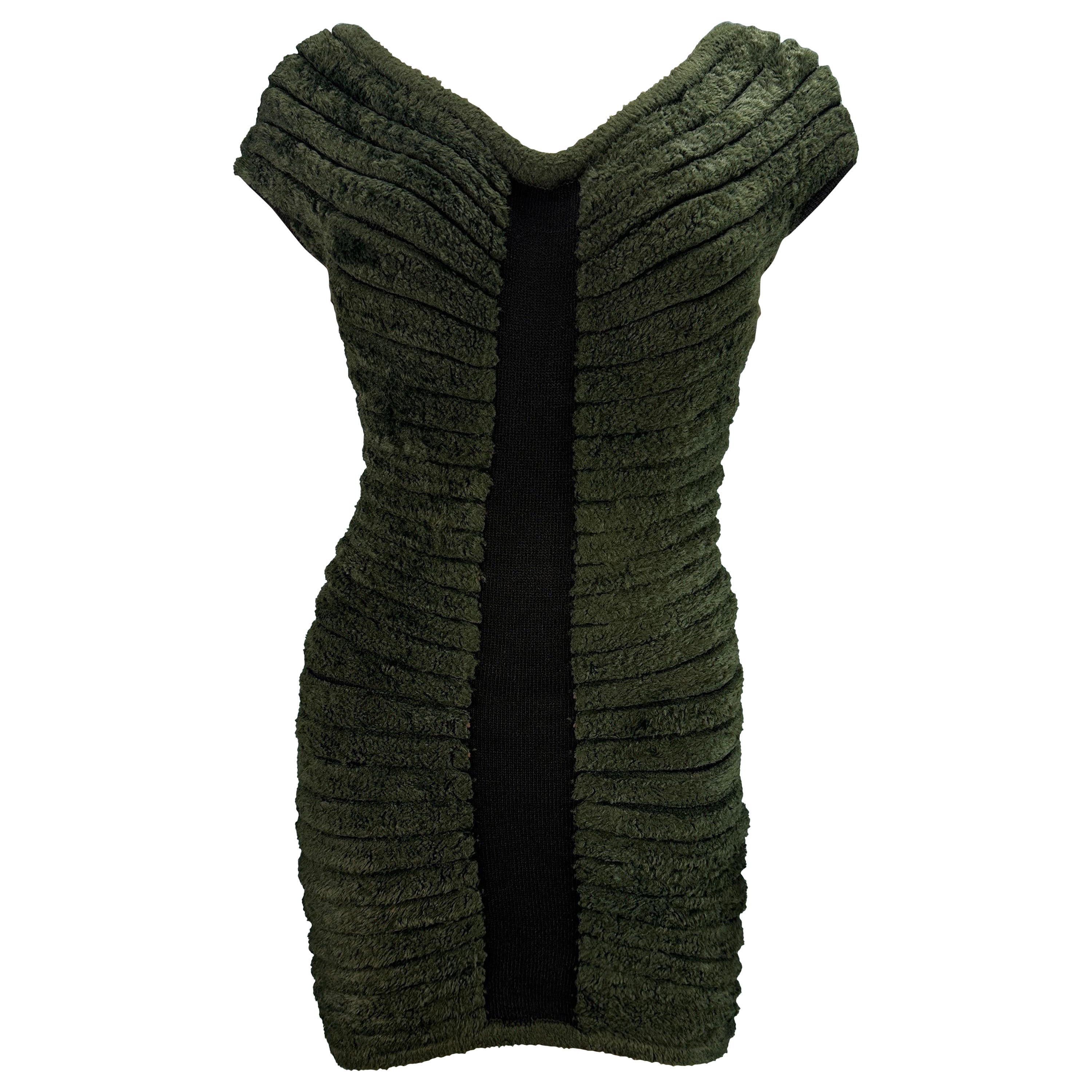 Azzedine Alaia Spring 1994 Houpette Chenille Green Dress