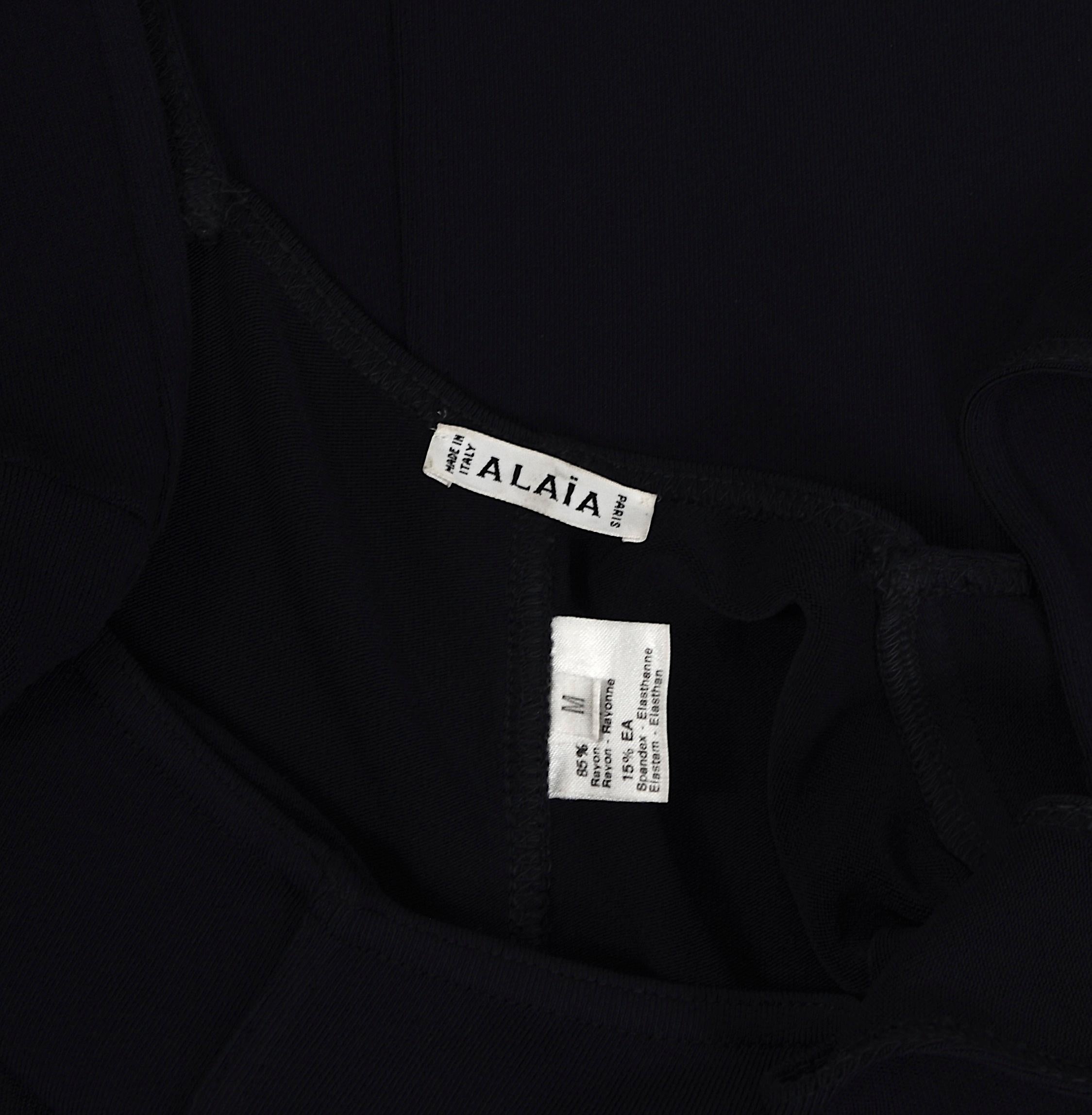 Azzedine Alaia SS 1990 Vintage Navy Blue Rayon Knit Body Con Pleated Hem Dress en vente 11
