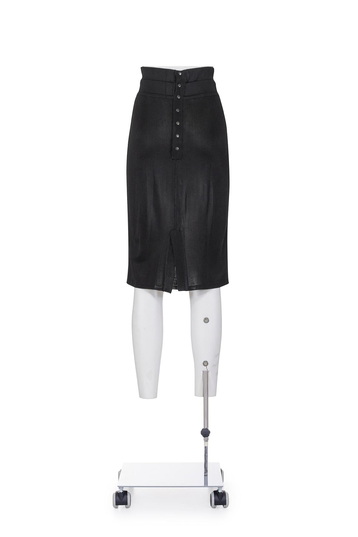 AZZEDINE ALAÏA SS 86 icónica y rara falda midi de cintura alta de punto Black en venta
