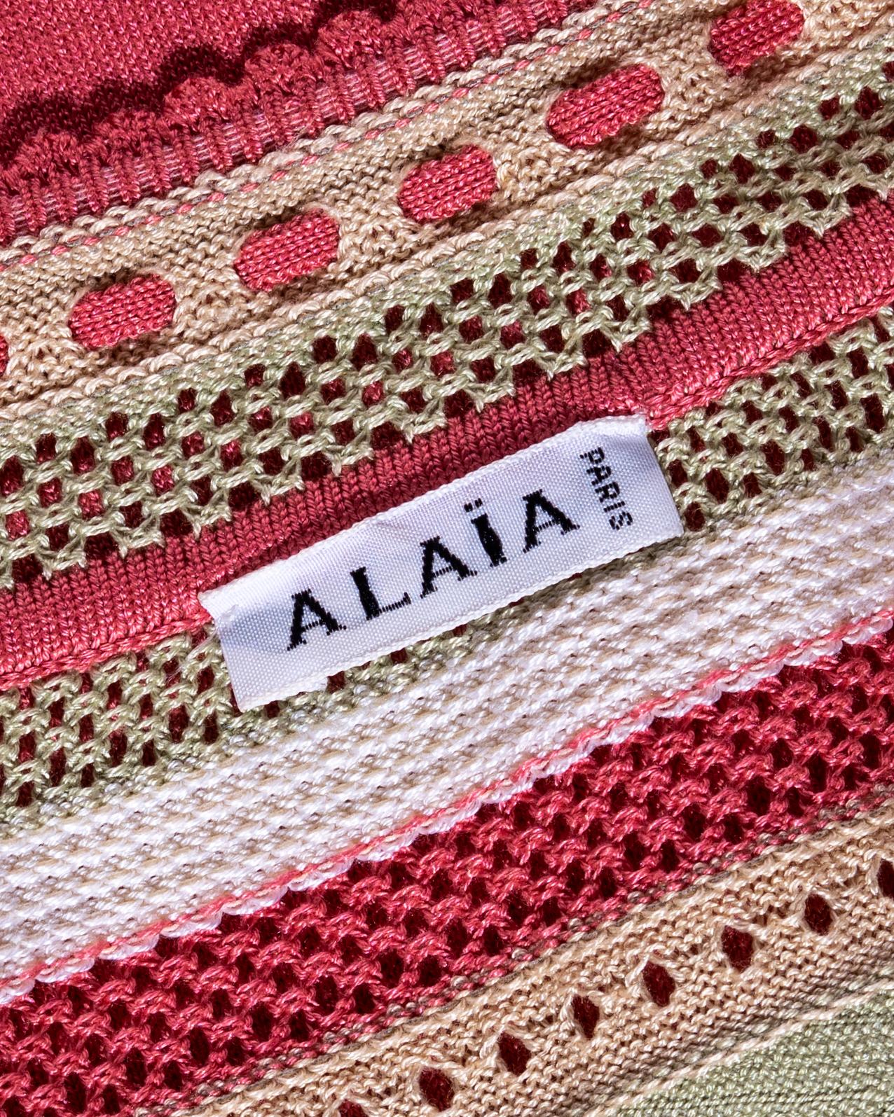 Azzedine Alaia striped coral stretch-knit cotton dress and cardigan set, ss 1993 5