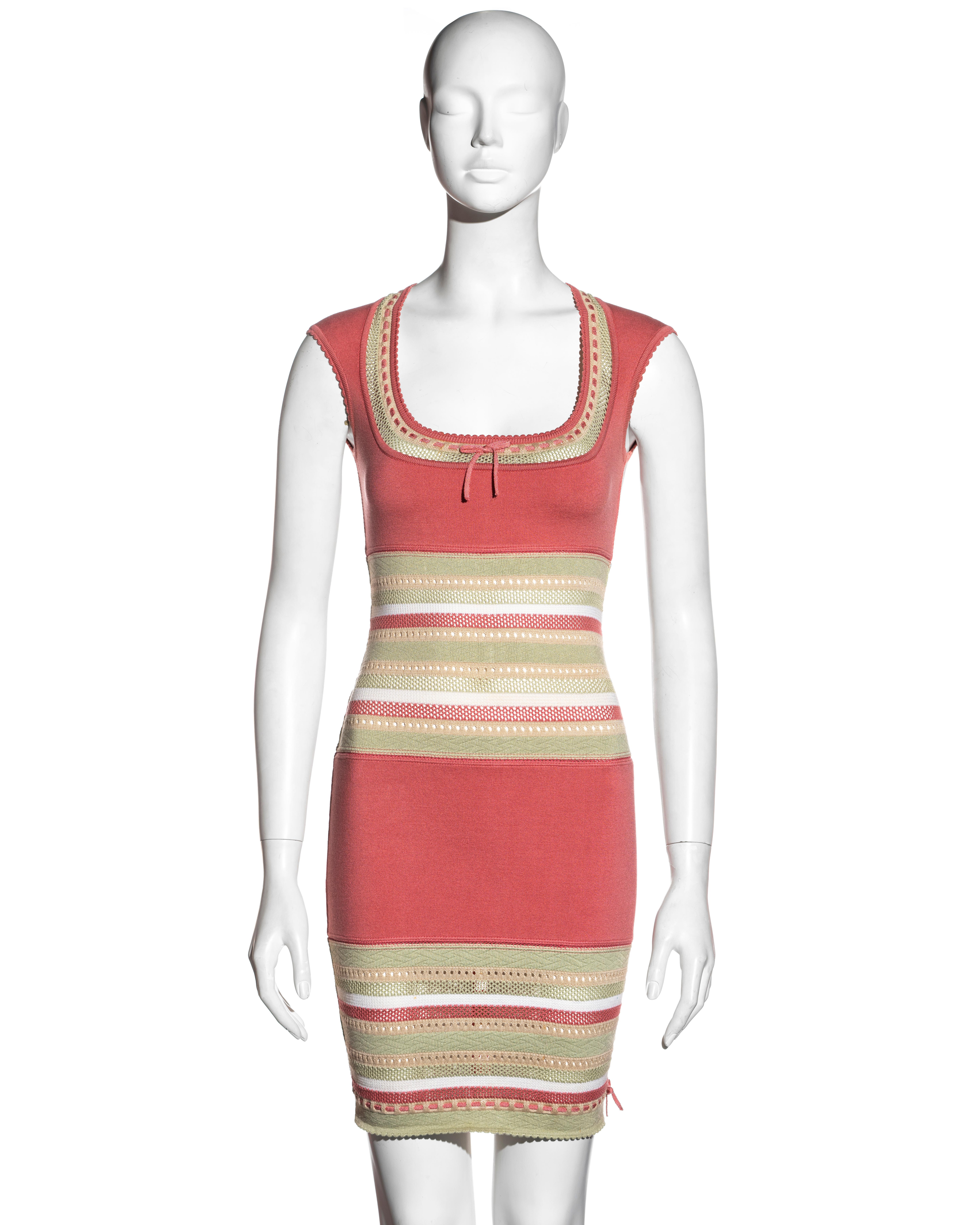Brown Azzedine Alaia striped coral stretch-knit cotton dress and cardigan set, ss 1993