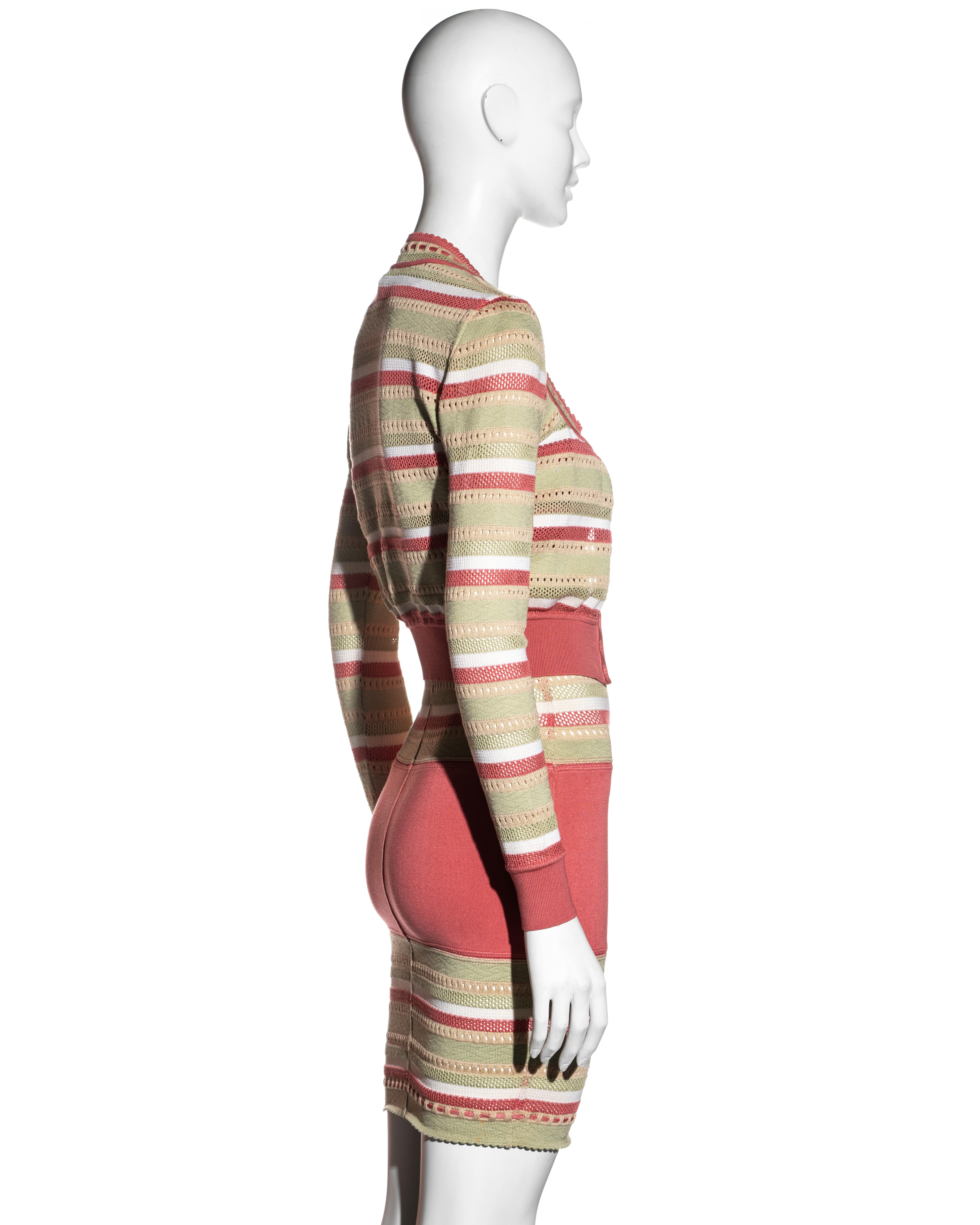 Azzedine Alaia striped coral stretch-knit cotton dress and cardigan set, ss 1993 2