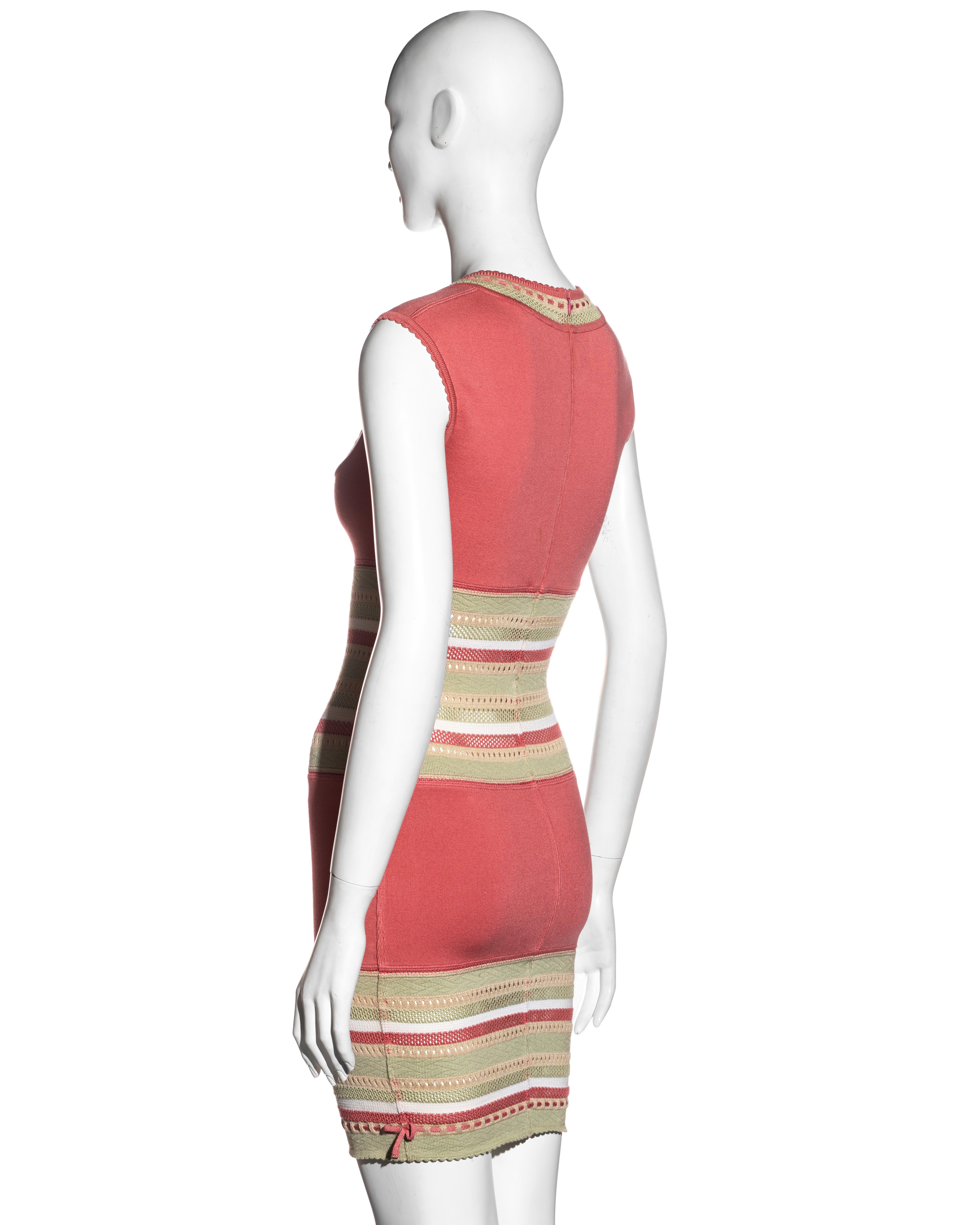 Azzedine Alaia striped coral stretch-knit cotton dress and cardigan set, ss 1993 3