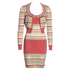 Azzedine Alaia striped coral stretch-knit cotton dress and cardigan set, ss 1993