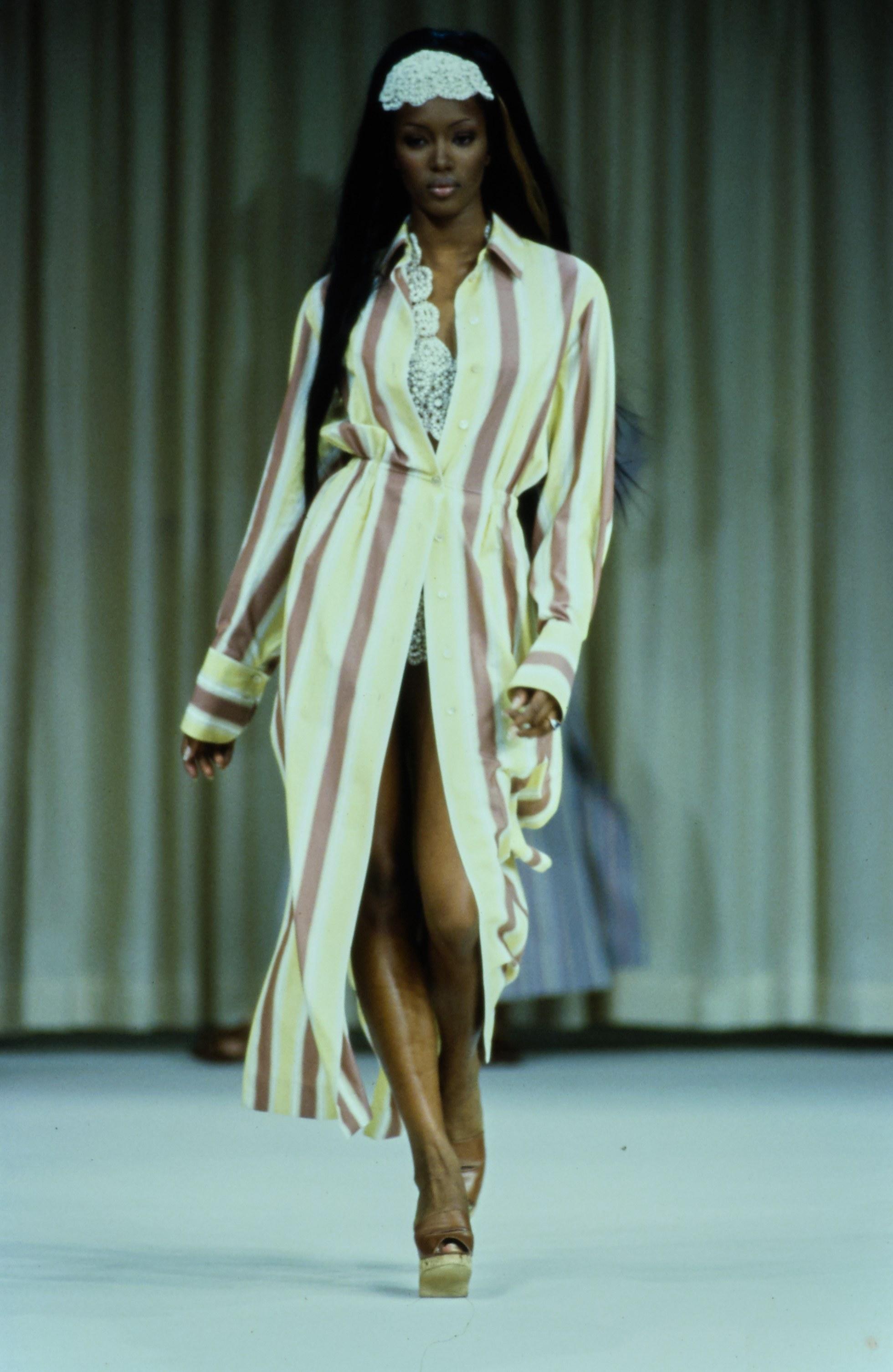 Azzedine Alaia gestreiftes Maxihemdkleid aus Baumwolle, ss 1992 Damen im Angebot