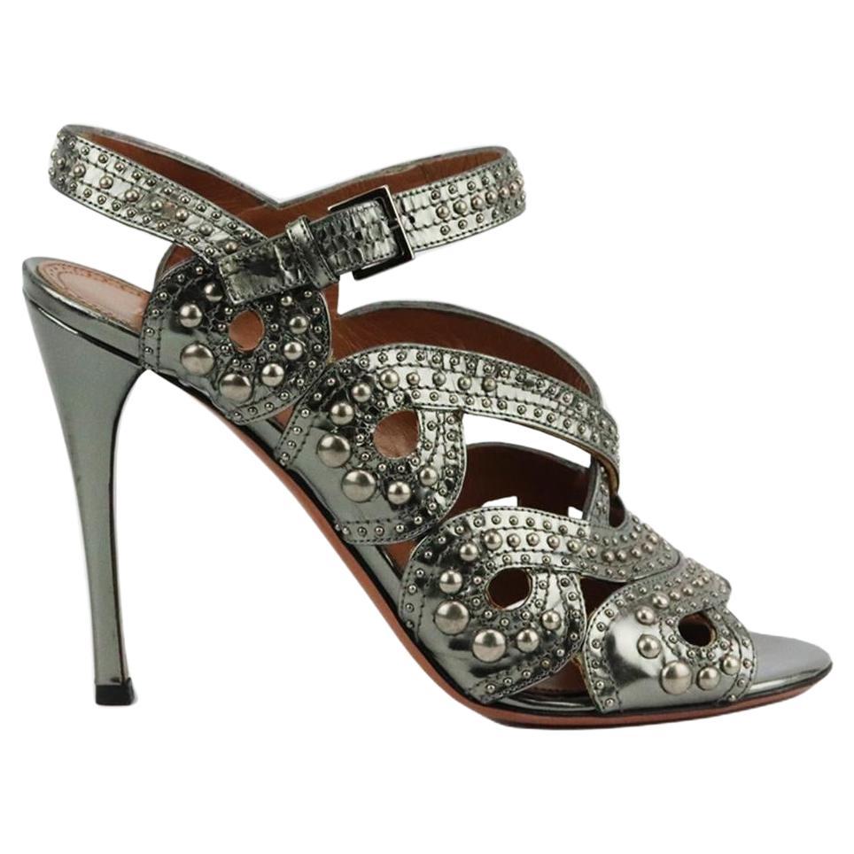 ALAIA AZZEDINE HIGH HEELS IN SILVER CALFSKIN WITH GOLD HARDWARE