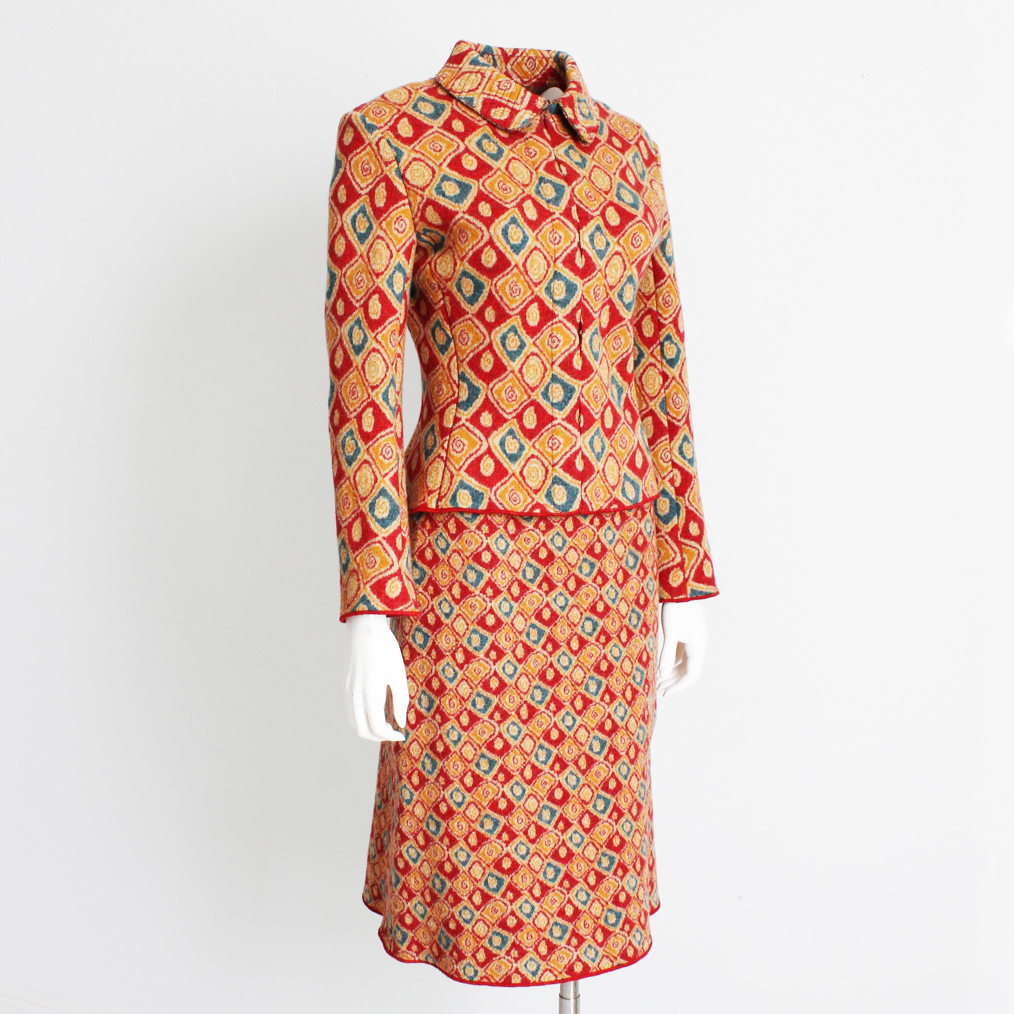 Azzedine Alaïa Suit 2pc Jacket and Skirt Intarsia Knit Abstract Rare Vintage M Pour femmes en vente