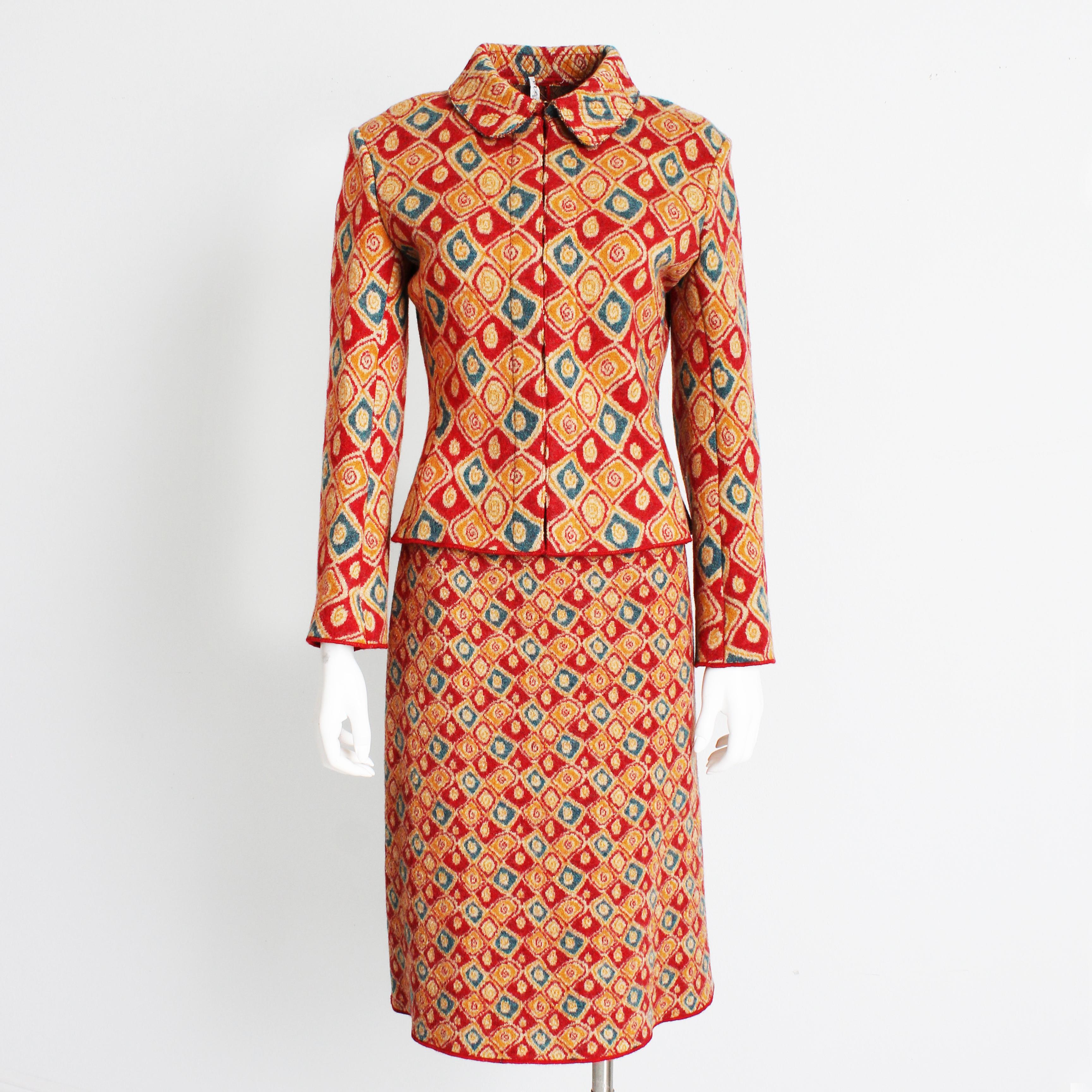 Azzedine Alaïa Suit 2pc Jacket and Skirt Intarsia Knit Abstract Rare Vintage M en vente 1