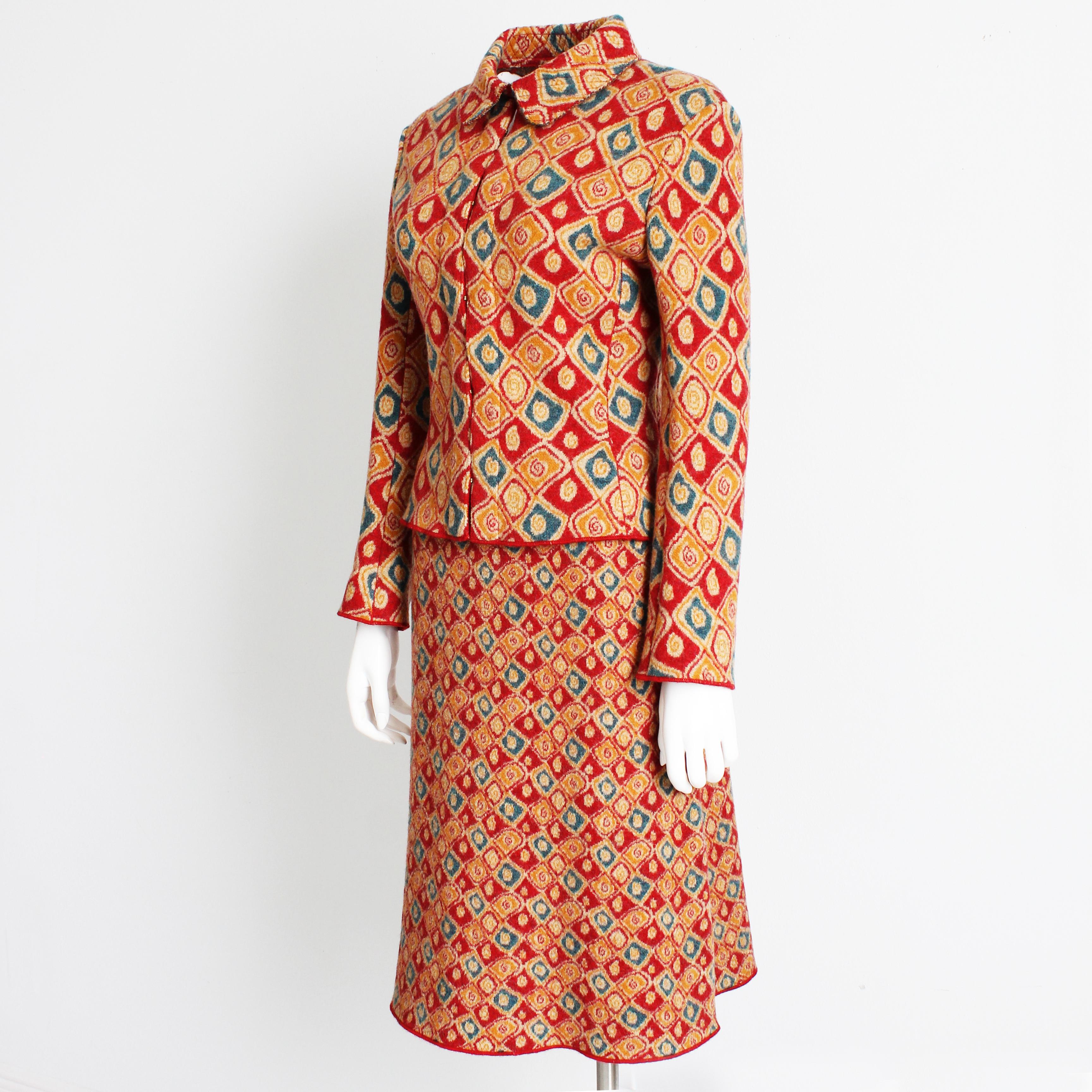 Azzedine Alaïa Suit 2pc Jacket and Skirt Intarsia Knit Abstract Rare Vintage M en vente 2