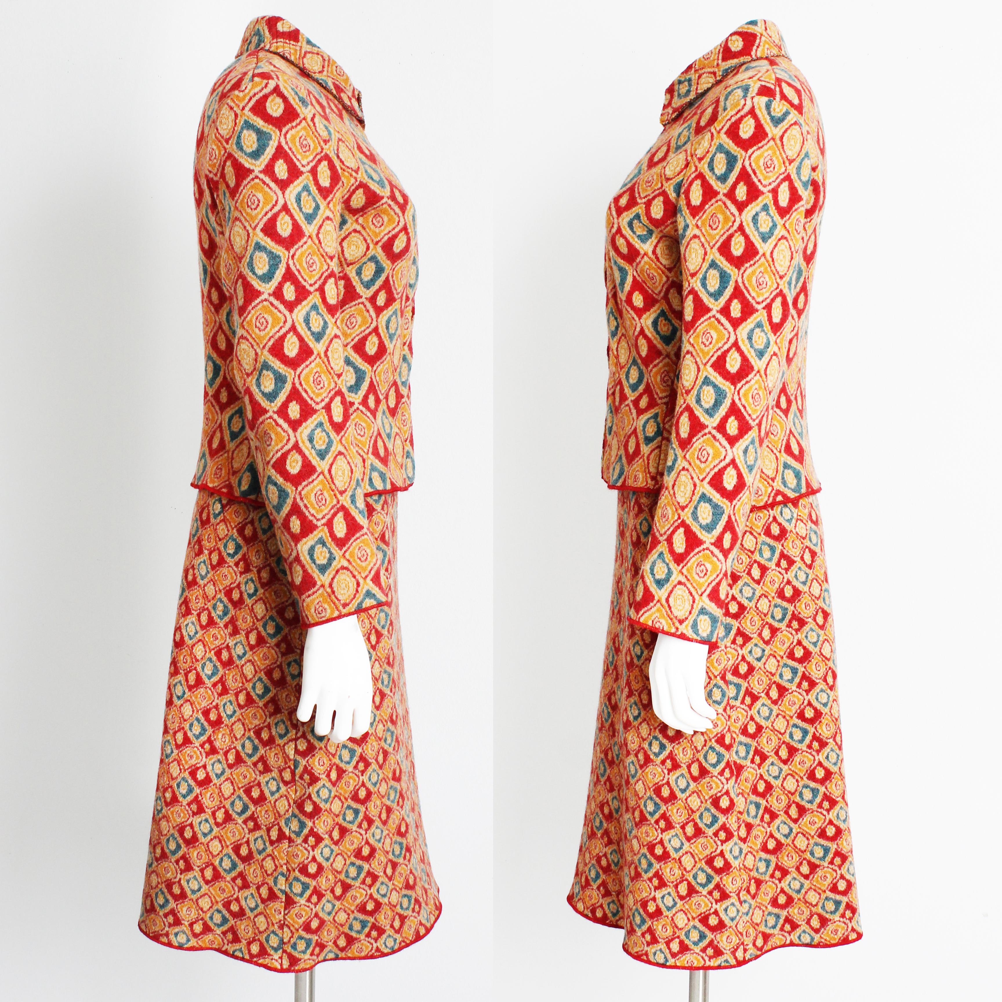 Azzedine Alaïa Suit 2pc Jacket and Skirt Intarsia Knit Abstract Rare Vintage M en vente 3