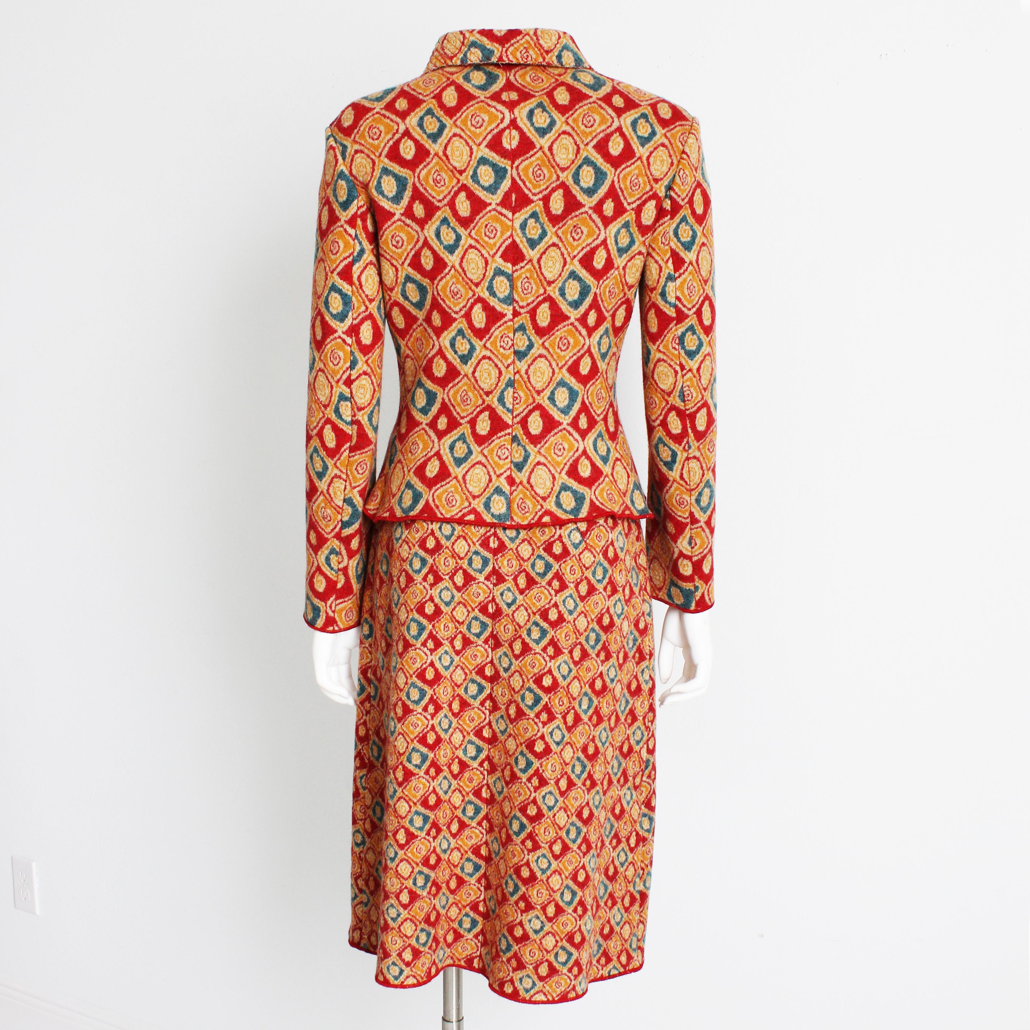 Azzedine Alaïa Suit 2pc Jacket and Skirt Intarsia Knit Abstract Rare Vintage M en vente 4
