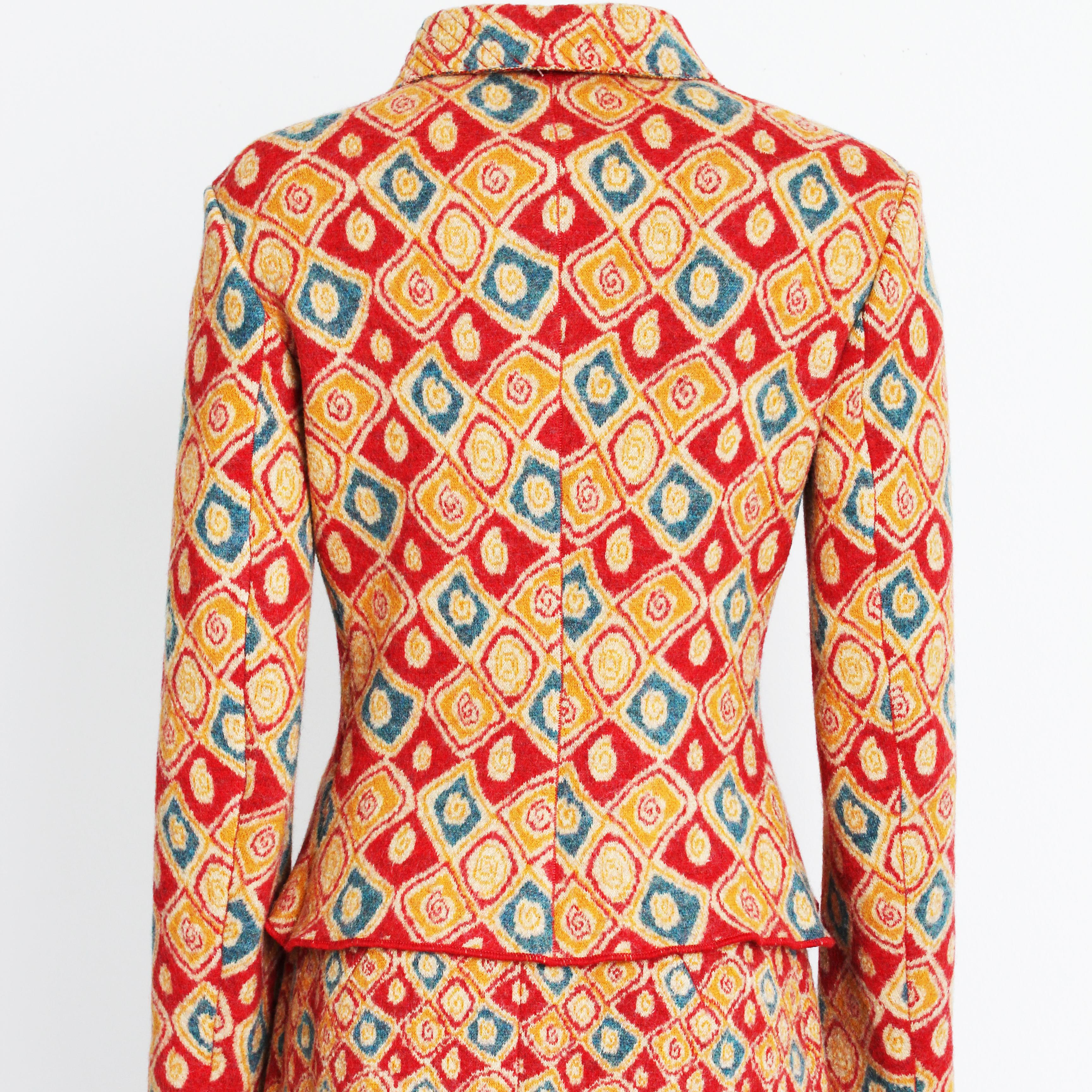 Azzedine Alaïa Suit 2pc Jacket and Skirt Intarsia Knit Abstract Rare Vintage M en vente 5