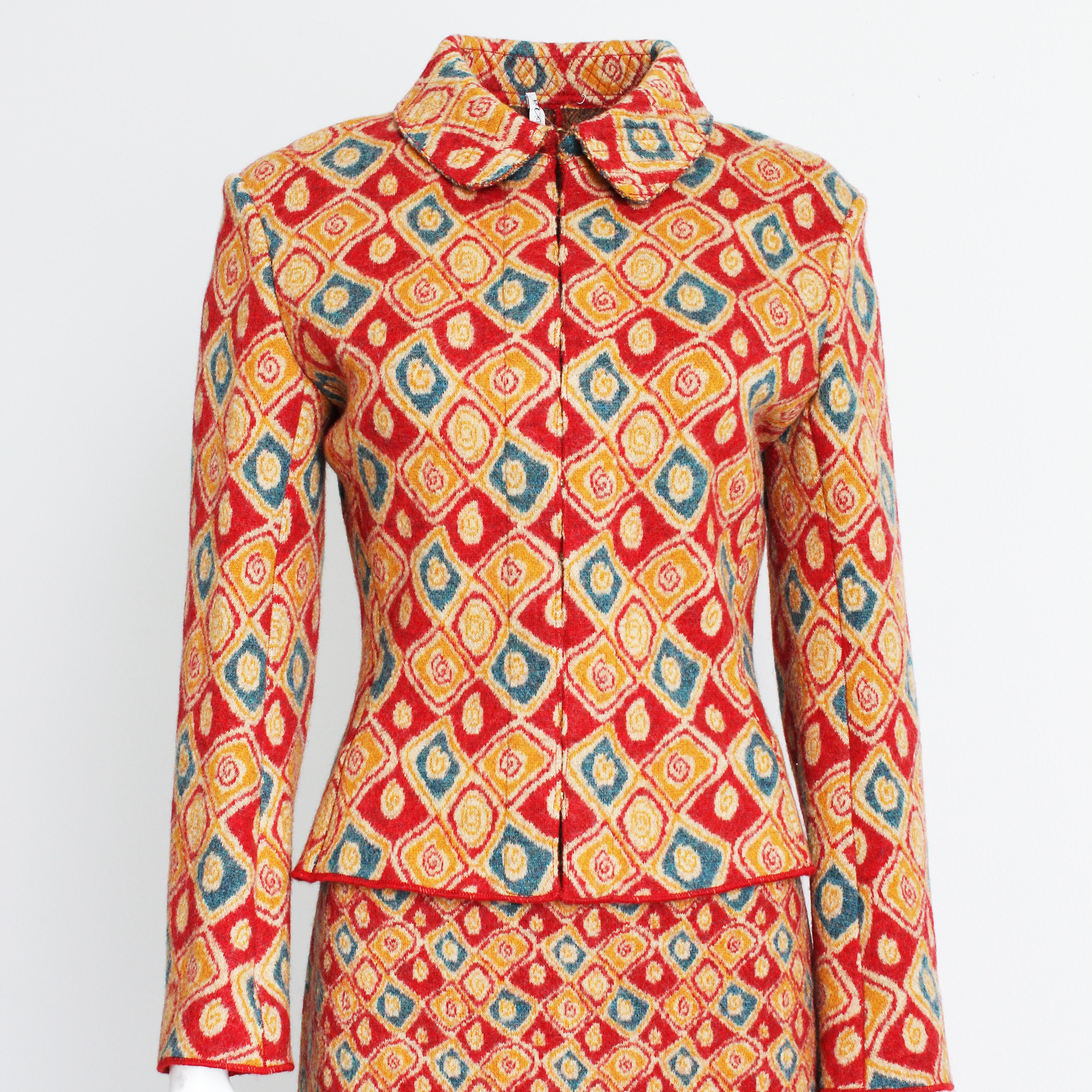 Orange Azzedine Alaïa Suit 2pc Jacket and Skirt Intarsia Knit Abstract Vintage Rare M For Sale