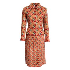 Azzedine Alaïa Suit 2pc Jacket and Skirt Intarsia Knit Abstract Vintage Rare M