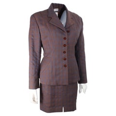 Azzedine Alaïa Suit 2pc Jacket Skirt Set Corset Back Grid Plaid 90s Sz 8/10