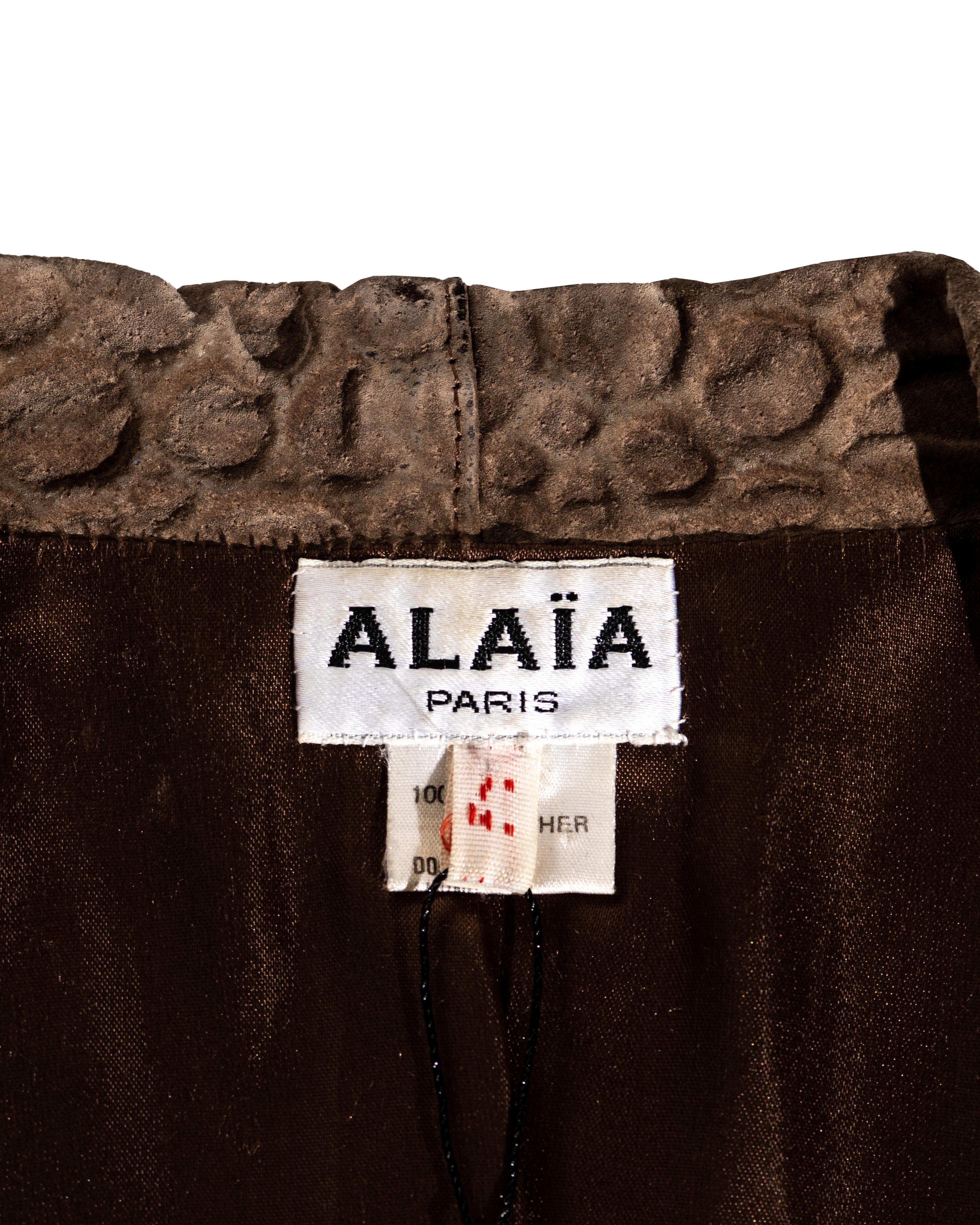 Azzedine Alaia taupe embossed suede cropped bolero jacket, ss 1987 For Sale 1
