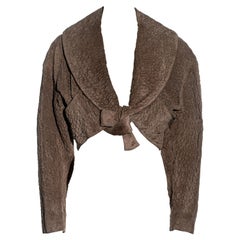 Retro Azzedine Alaia taupe embossed suede cropped bolero jacket, ss 1987