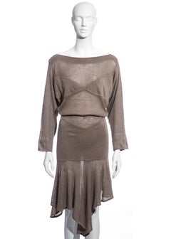 Azzedine Alaia taupe knitted linen mid-length dress, ss 1984