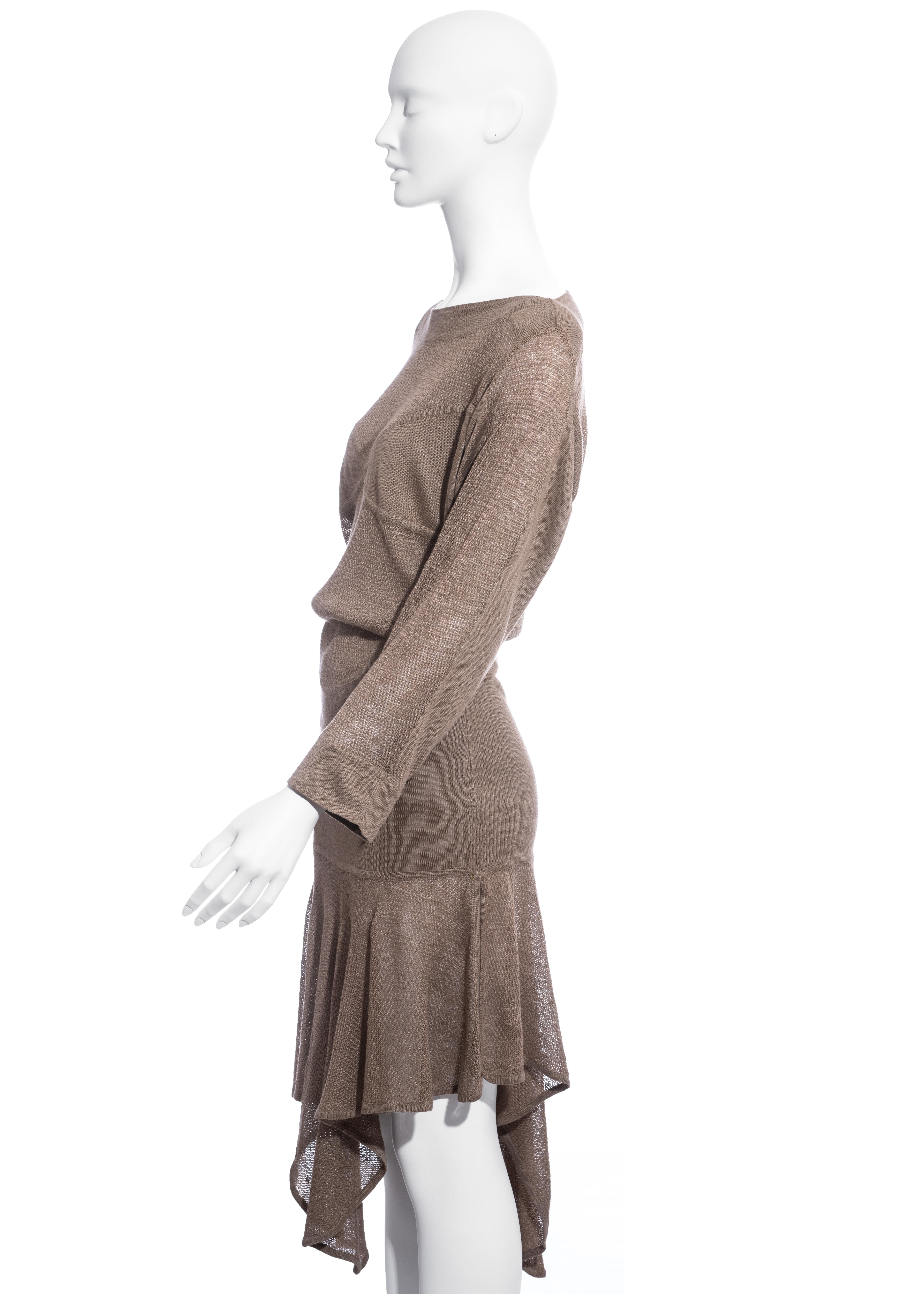 Gray Azzedine Alaia taupe knitted linen mid-length dress, ss 1984