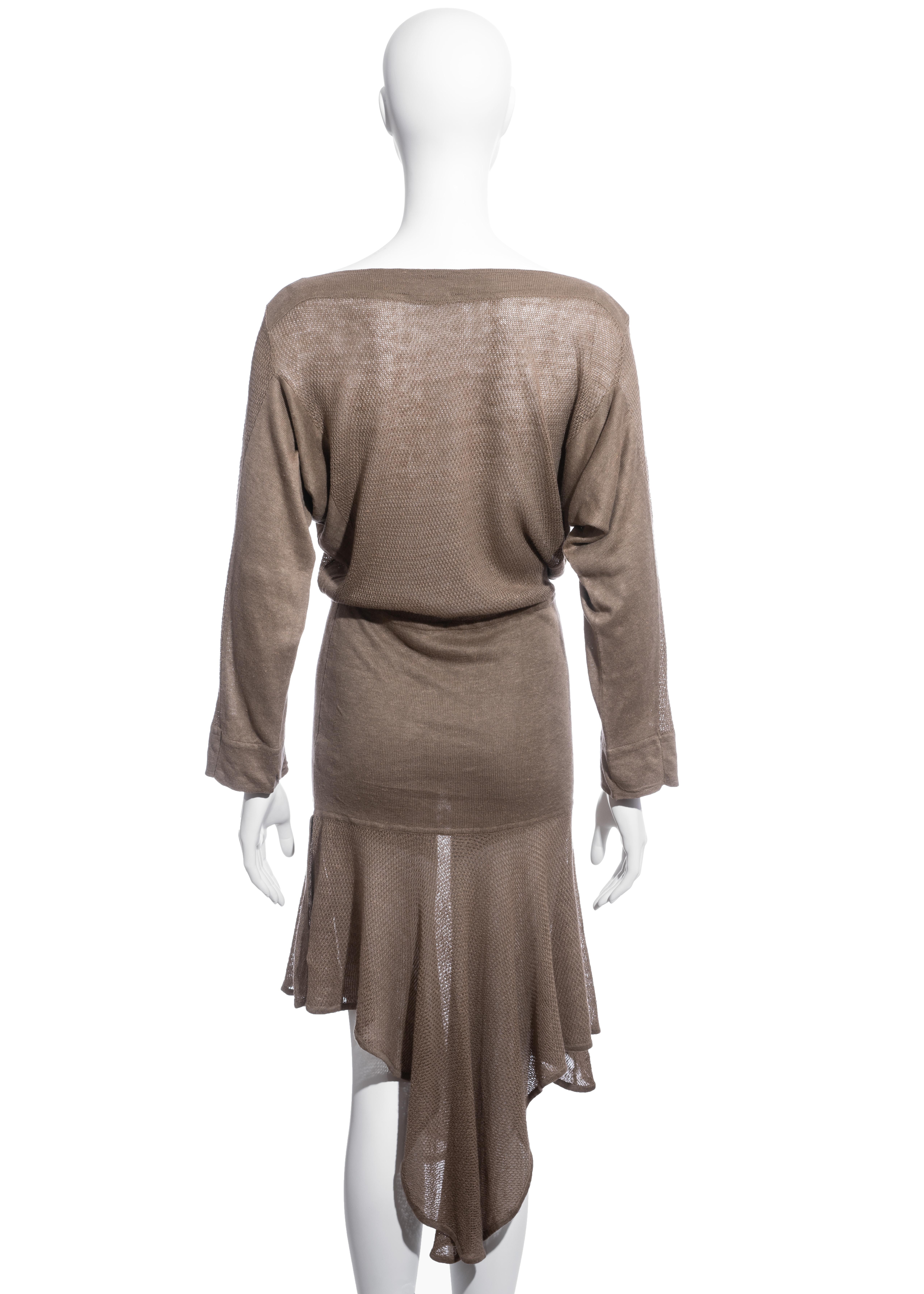 Azzedine Alaia taupe knitted linen mid-length dress, ss 1984 In Excellent Condition In London, GB