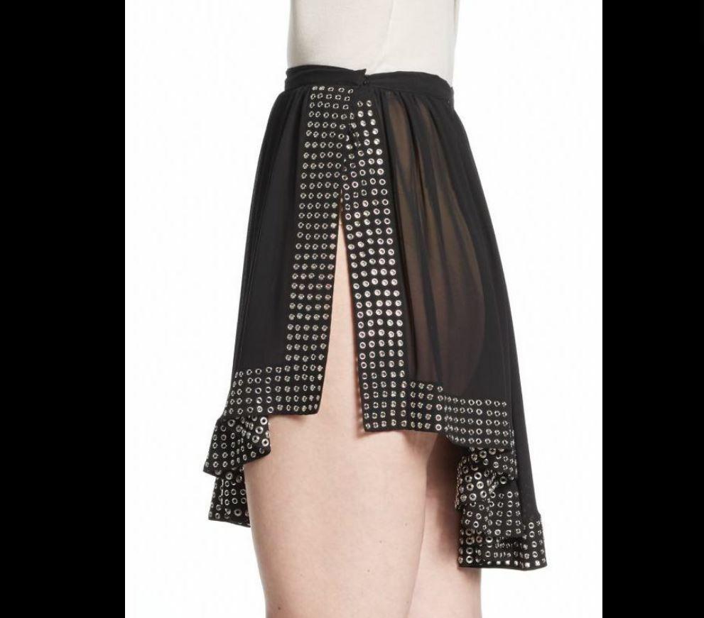 Black Azzedine Alaia Unworn Sheer Asymmetrical Studded Side Slit Mini Skirt  For Sale