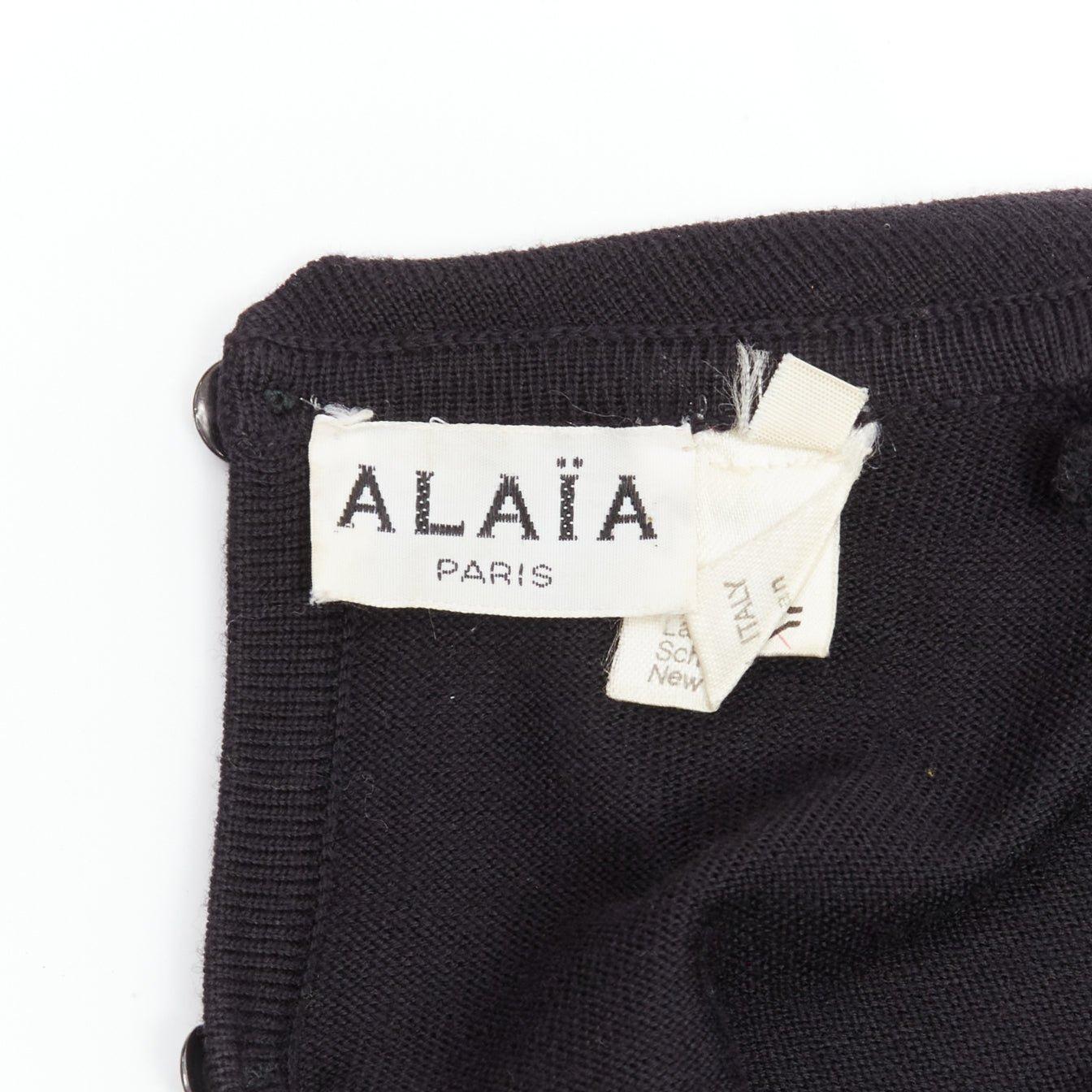 AZZEDINE ALAIA Vintage 100% virgin wool colla long sleeve bodycon dress FR40 M For Sale 5