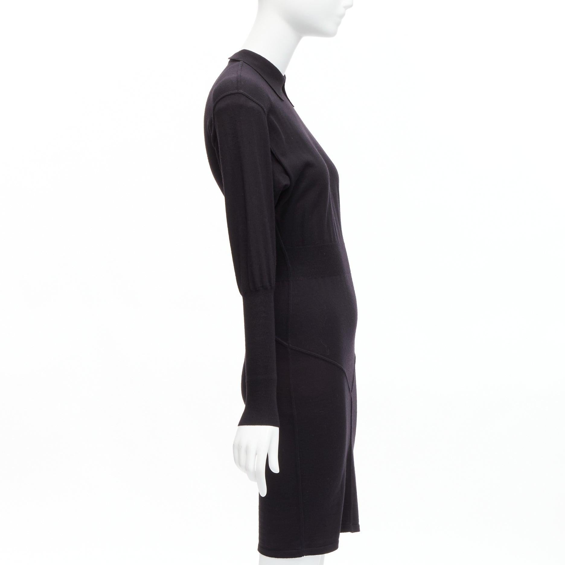 AZZEDINE ALAIA Vintage 100% virgin wool colla long sleeve bodycon dress FR40 M In Excellent Condition For Sale In Hong Kong, NT