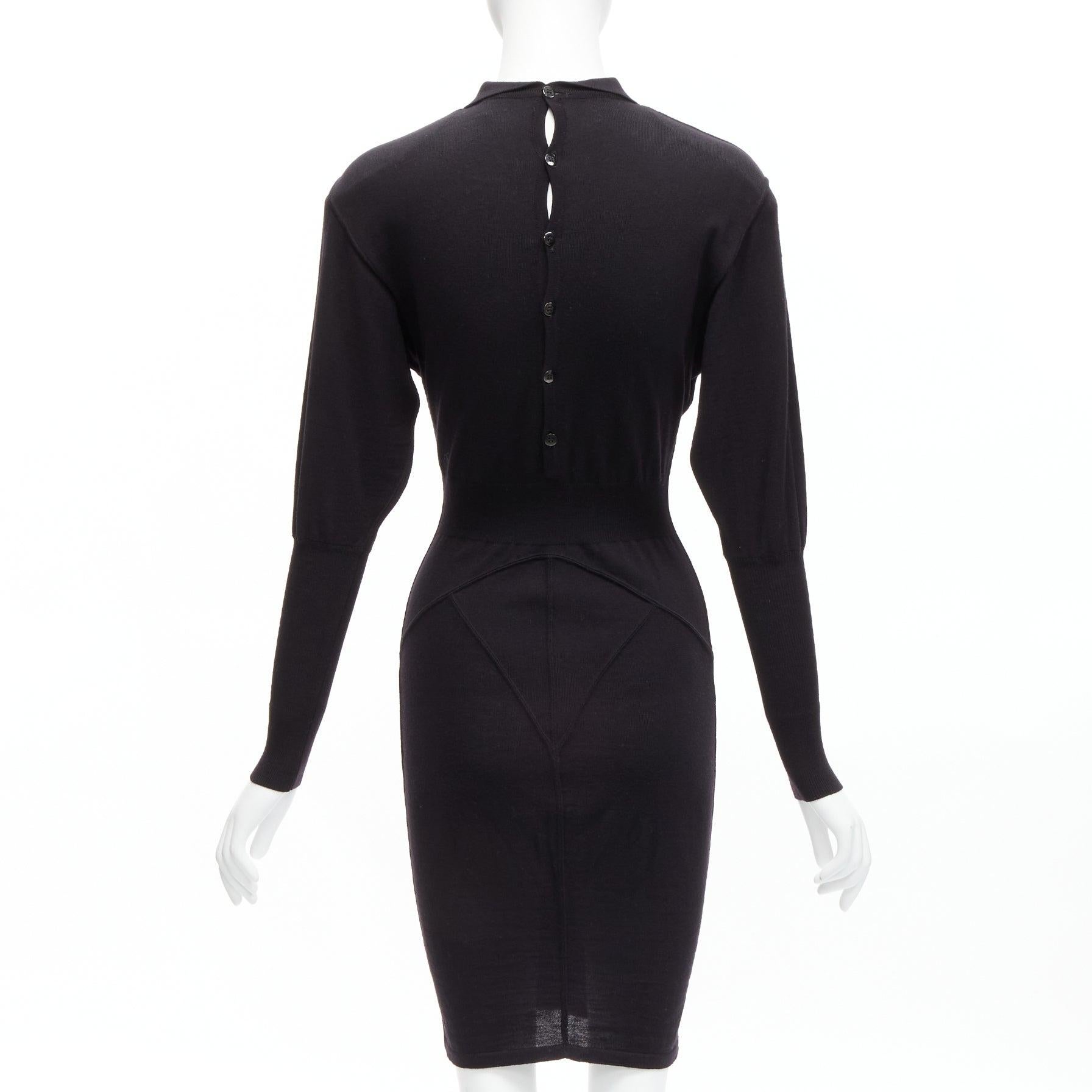 Women's AZZEDINE ALAIA Vintage 100% virgin wool colla long sleeve bodycon dress FR40 M For Sale