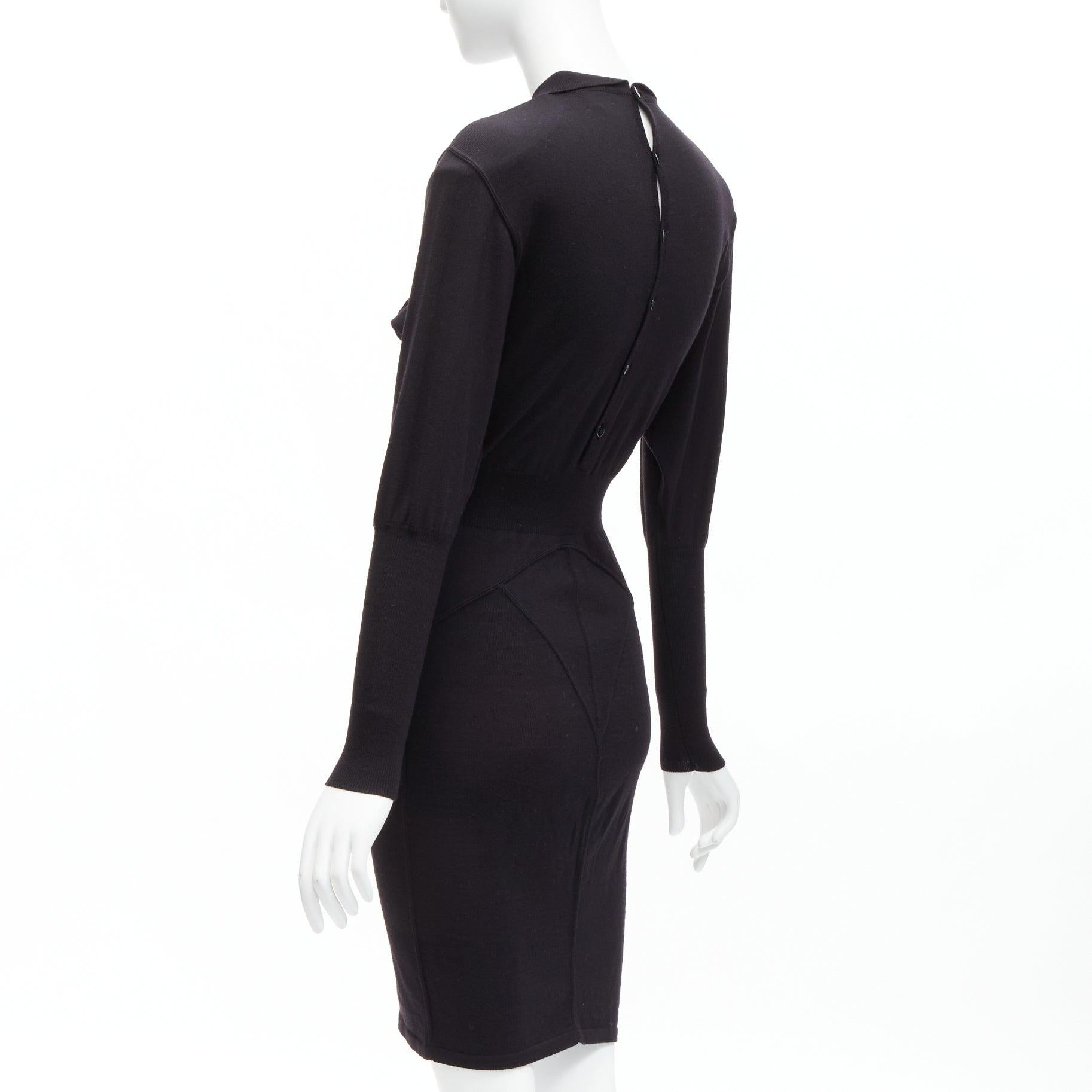AZZEDINE ALAIA Vintage 100% virgin wool colla long sleeve bodycon dress FR40 M For Sale 1