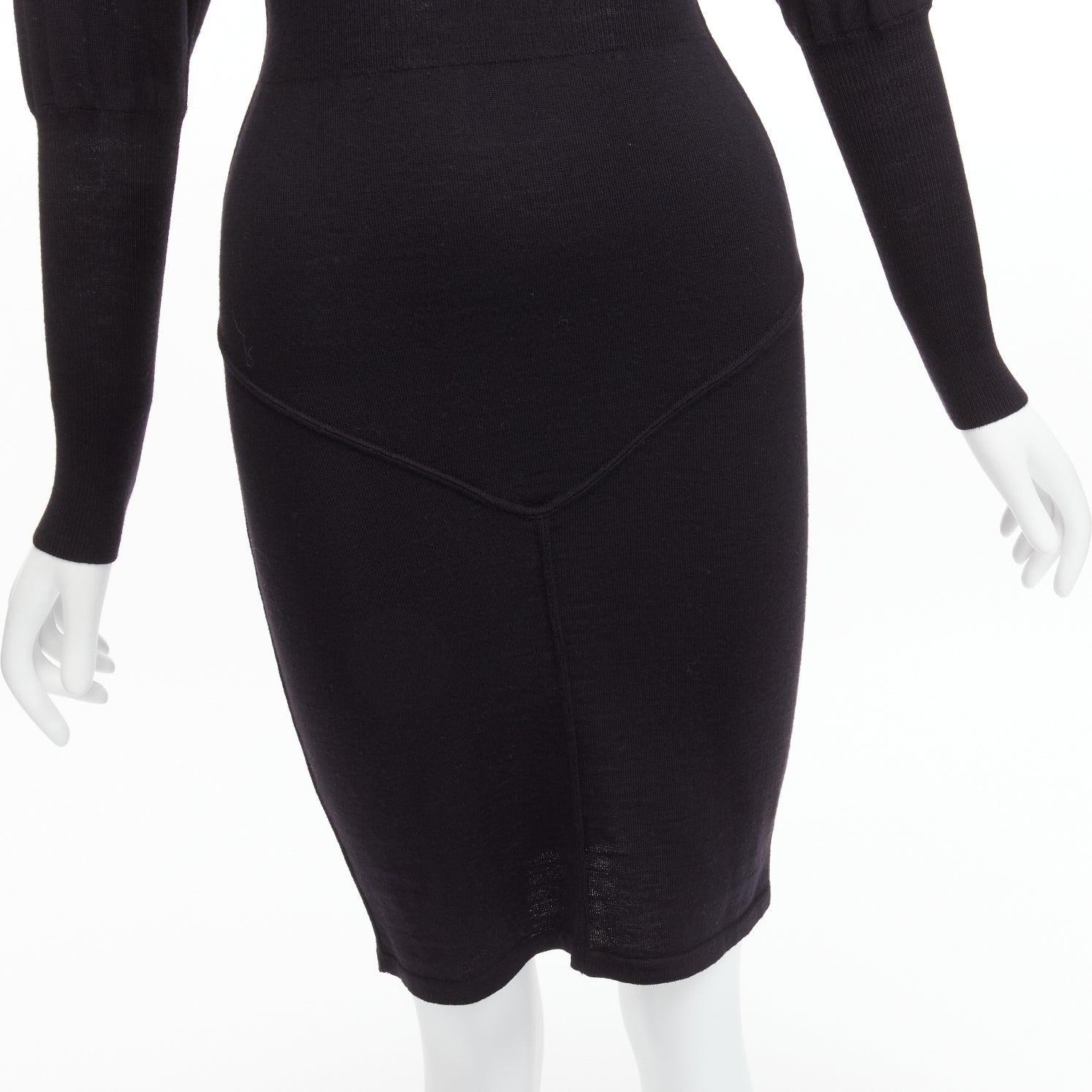 AZZEDINE ALAIA Vintage 100% virgin wool colla long sleeve bodycon dress FR40 M For Sale 3