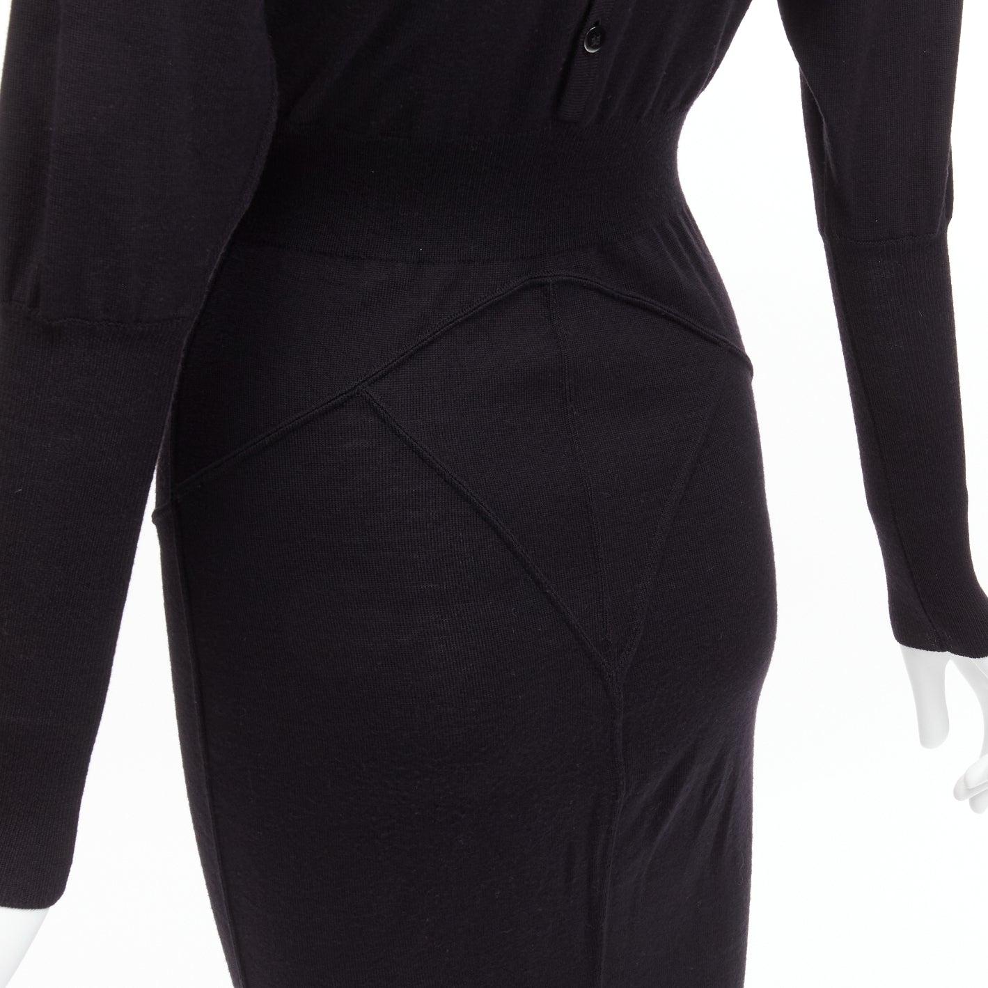 AZZEDINE ALAIA Vintage 100% virgin wool colla long sleeve bodycon dress FR40 M For Sale 4