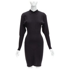 AZZEDINE ALAIA Vintage 100% virgin wool colla long sleeve bodycon dress FR40 M