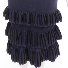 AZZEDINE ALAIA Vintage 1980's navy knitted tiered ruffles plunge neck dress