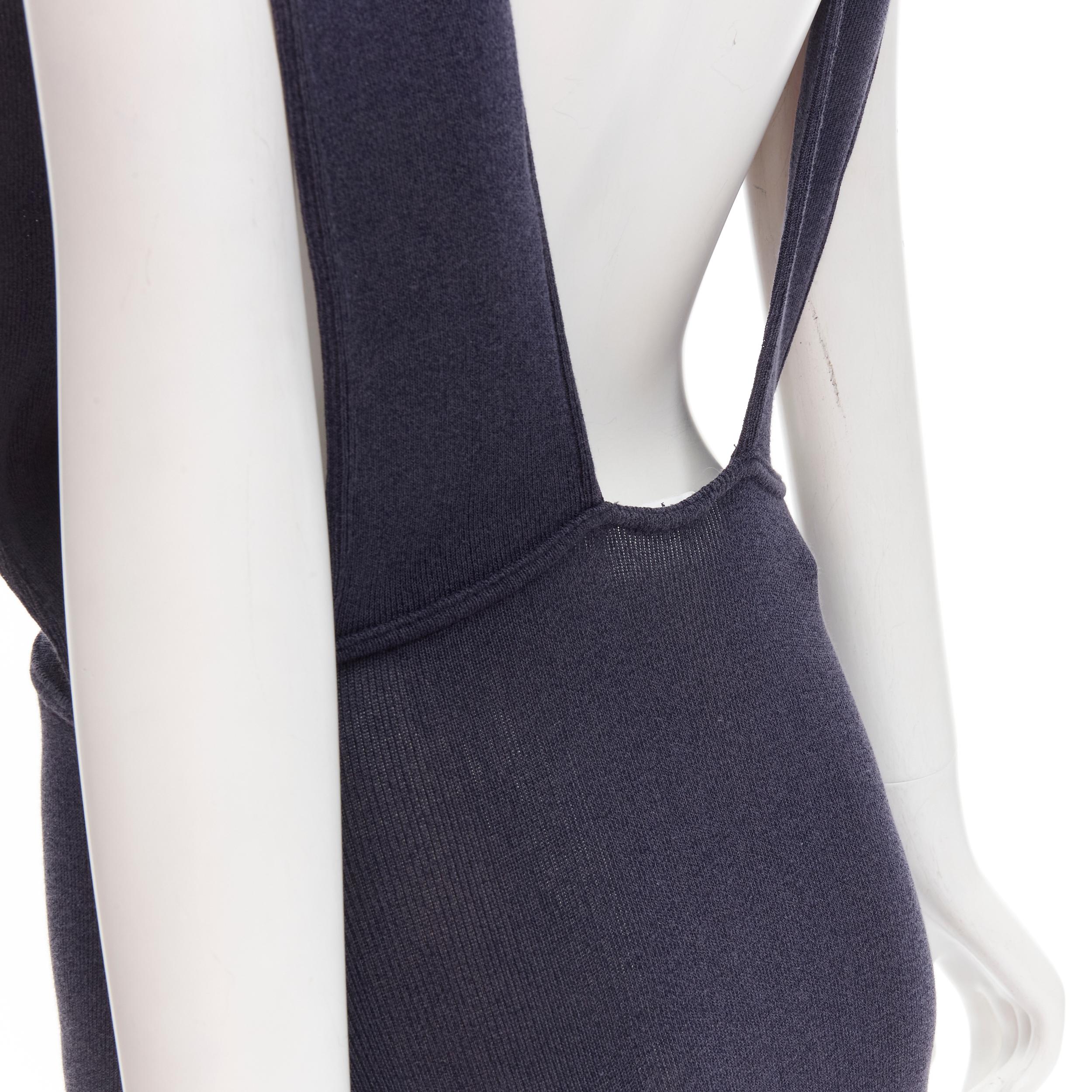 AZZEDINE ALAIA Vintage 1980's navy knitted tiered ruffles plunge neck dress For Sale 3