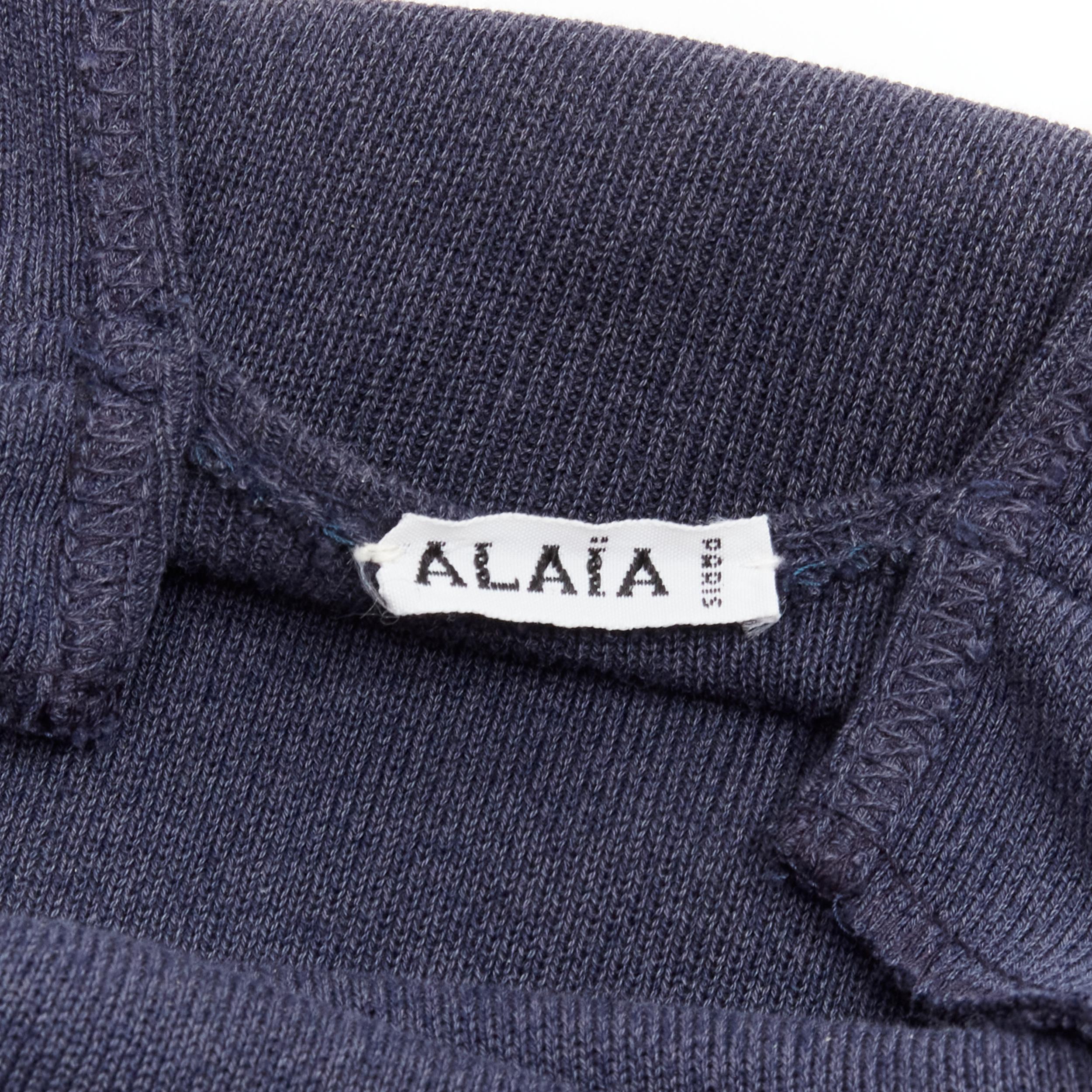 AZZEDINE ALAIA Vintage 1980's navy knitted tiered ruffles plunge neck dress For Sale 4
