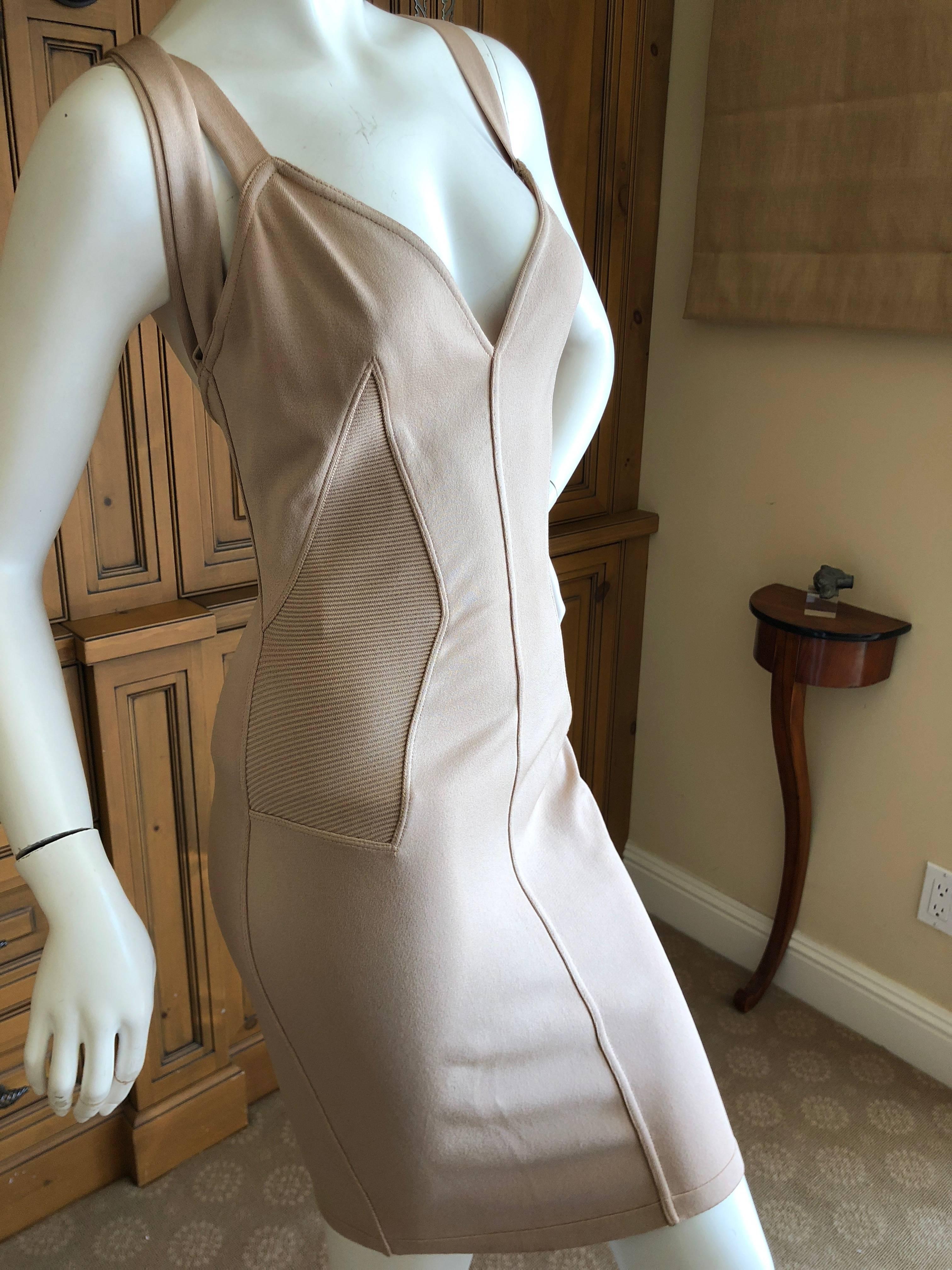 Azzedine Alaia  Vintage 1980's Tan Cross Back  Dress with  Inserts New with Tags For Sale 1