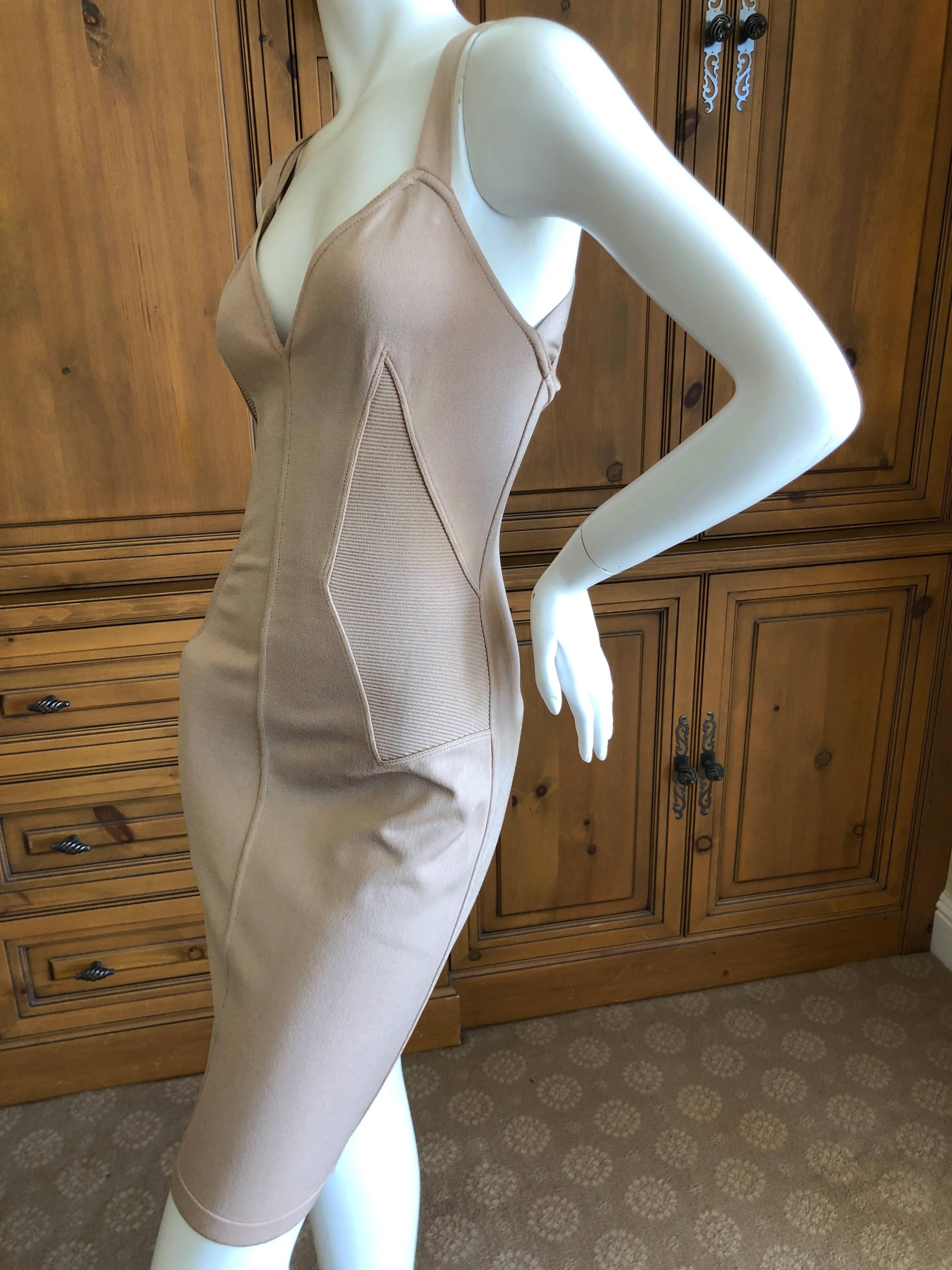 Azzedine Alaia  Vintage 1980's Tan Cross Back  Dress with  Inserts New with Tags For Sale 3