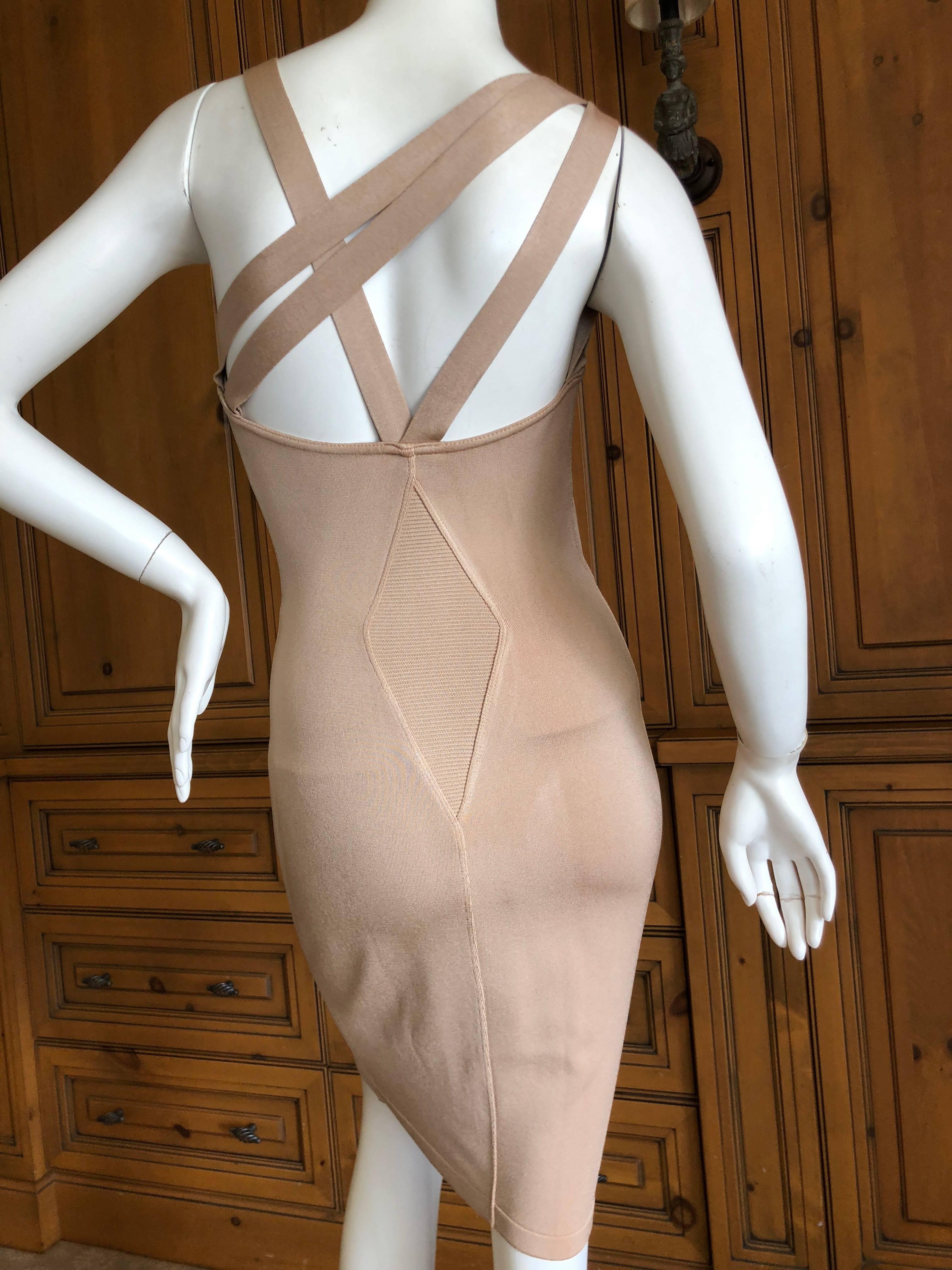 Azzedine Alaia  Vintage 1980's Tan Cross Back  Dress with  Inserts New with Tags For Sale 4