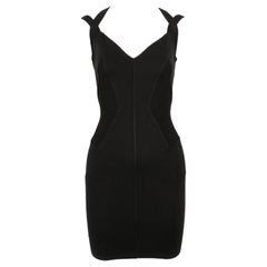 Abito vintage Azzedine Alaïa degli anni '90, nero a coste, con scollo a V e spalline, taglia XS