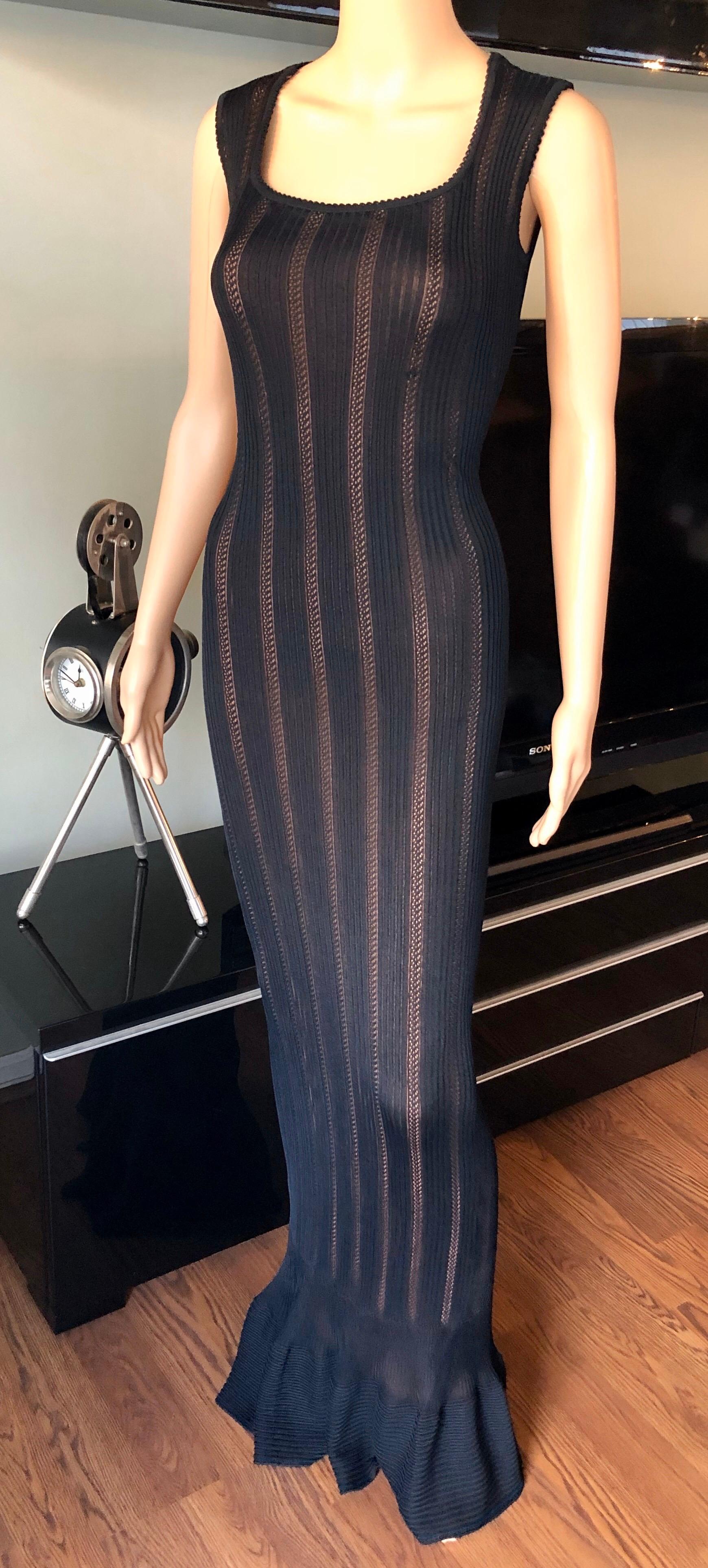 Azzedine Alaia Vintage 1990's Knit Bodycon Black Dress Gown In Good Condition In Naples, FL