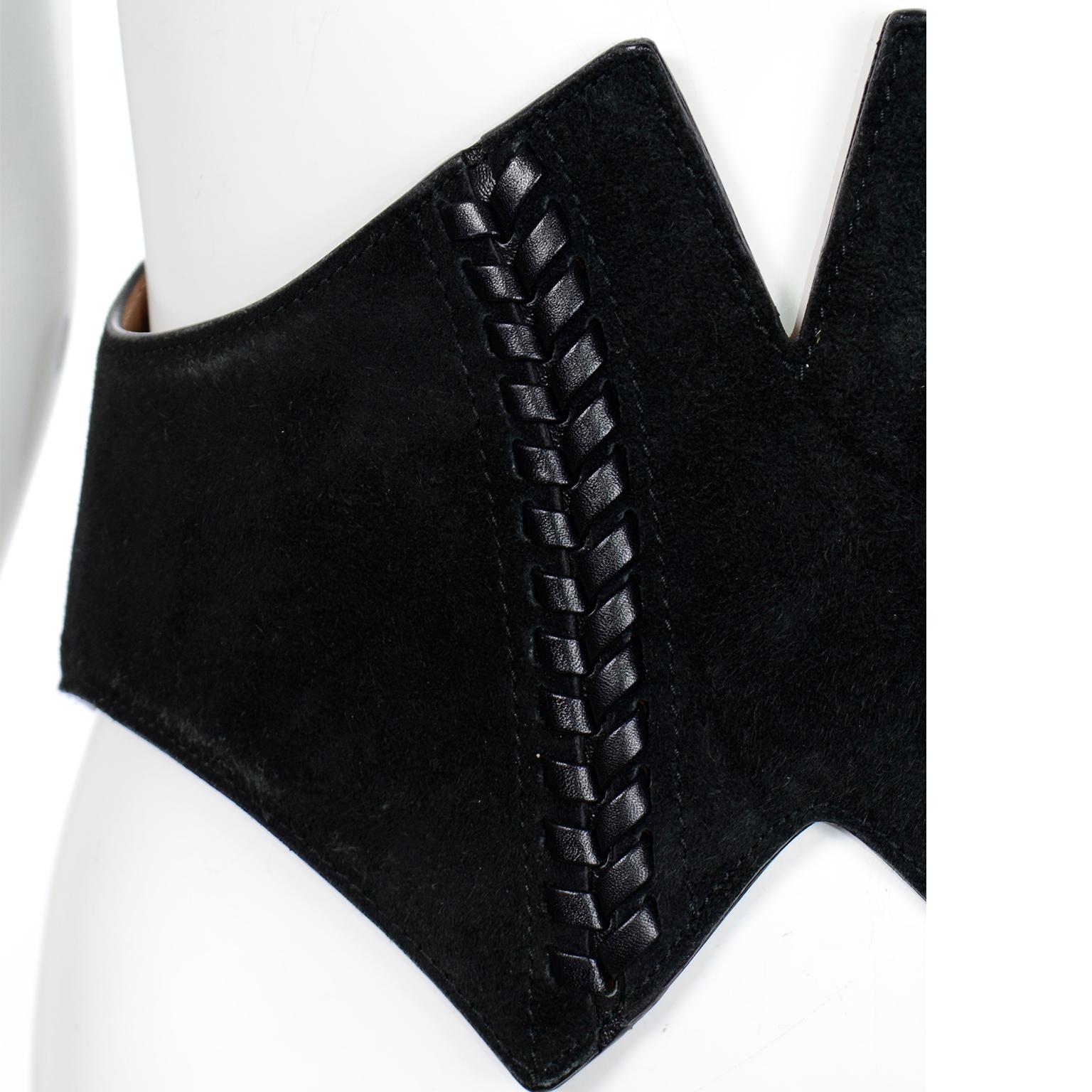Women's Azzedine Alaïa Vintage Black Suede Corset Style Wide Belt w Decorative Lacing