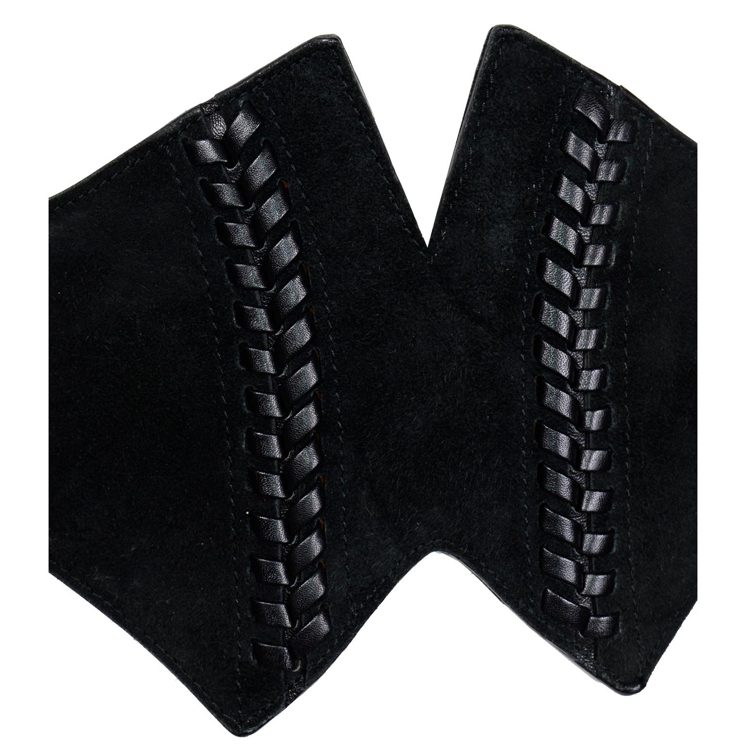 Azzedine Alaïa Vintage Black Suede Corset Style Wide Belt w Decorative Lacing 1