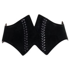 Azzedine Alaïa Vintage Black Suede Corset Style Wide Belt w Decorative Lacing