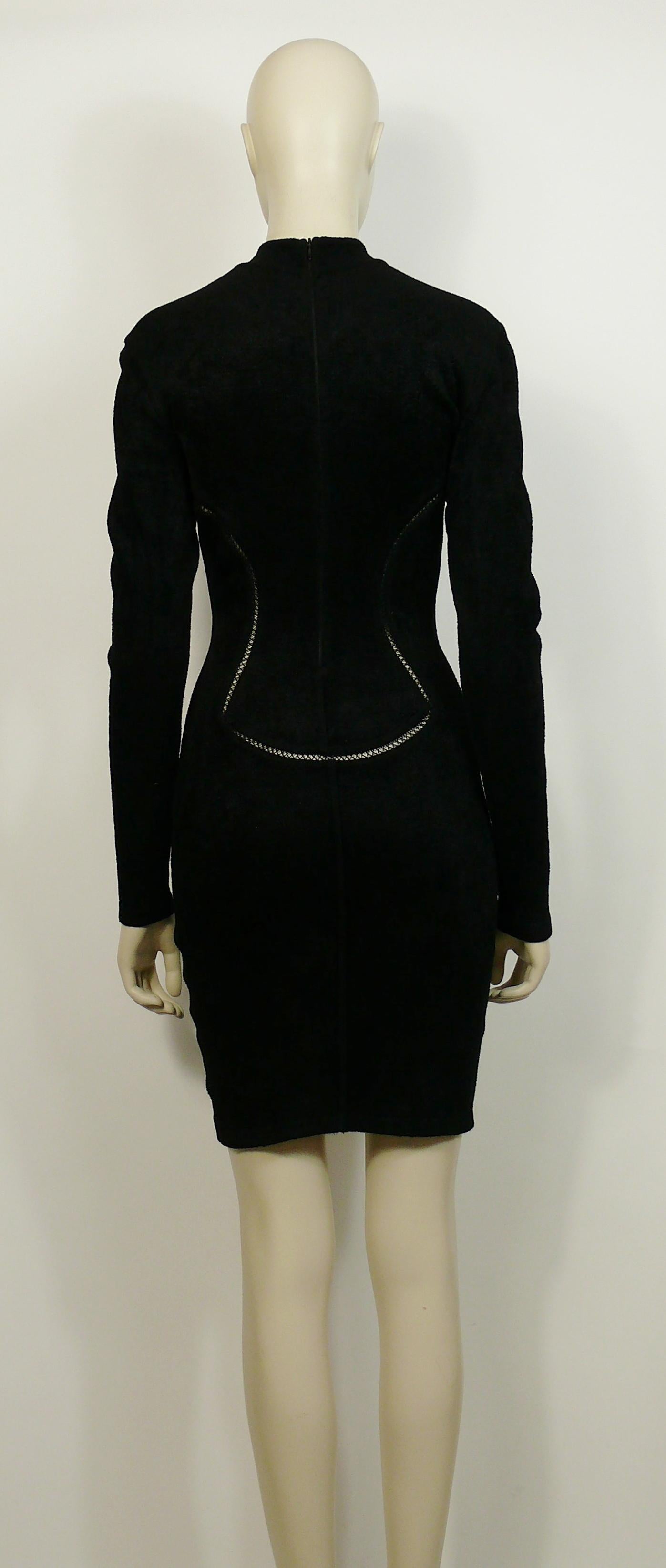 Women's Azzedine Alaia Vintage Bodycon Knit Black Dress with Openwork Details F/W 1991 For Sale