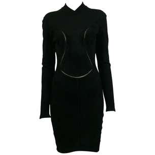 Azzedine Alaia Vintage Bodycon Knit Black Dress with Openwork Details F ...