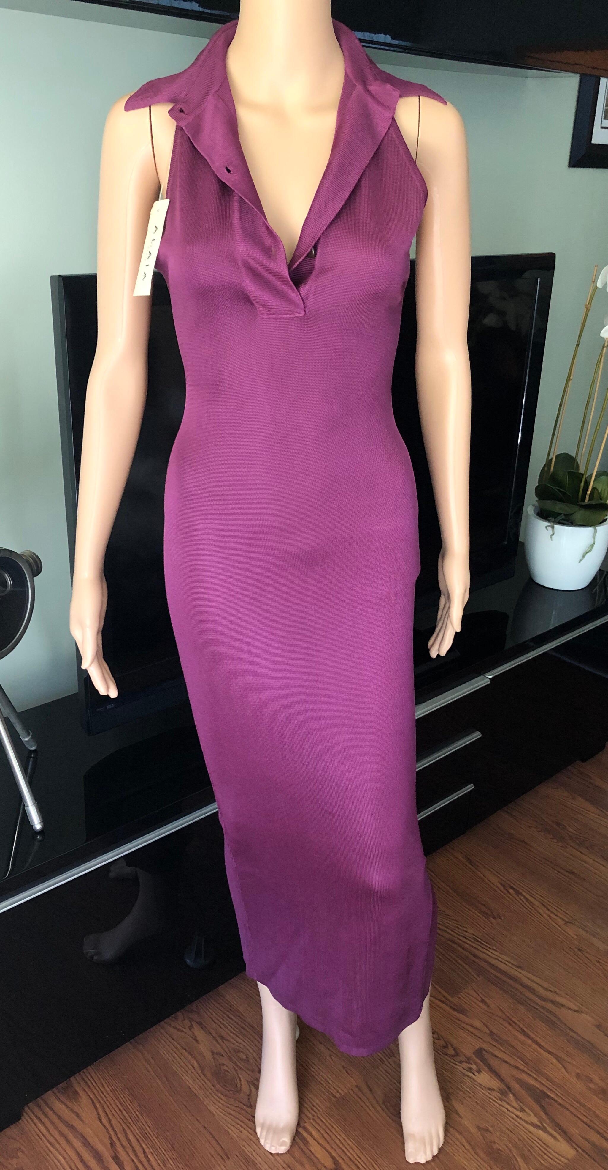 Azzedine Alaia Vintage Bodycon Maxi Dress Size M

Alaïa knit sleeveless dress with pointed collar featuring button closures at center front.

All Eyes on Alaïa

For the last half-century, the world’s most fashionable and adventuresome women have